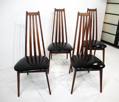 Niels Kofoed Styled Walnut Dining Chairs / Black Patent Leather Seats