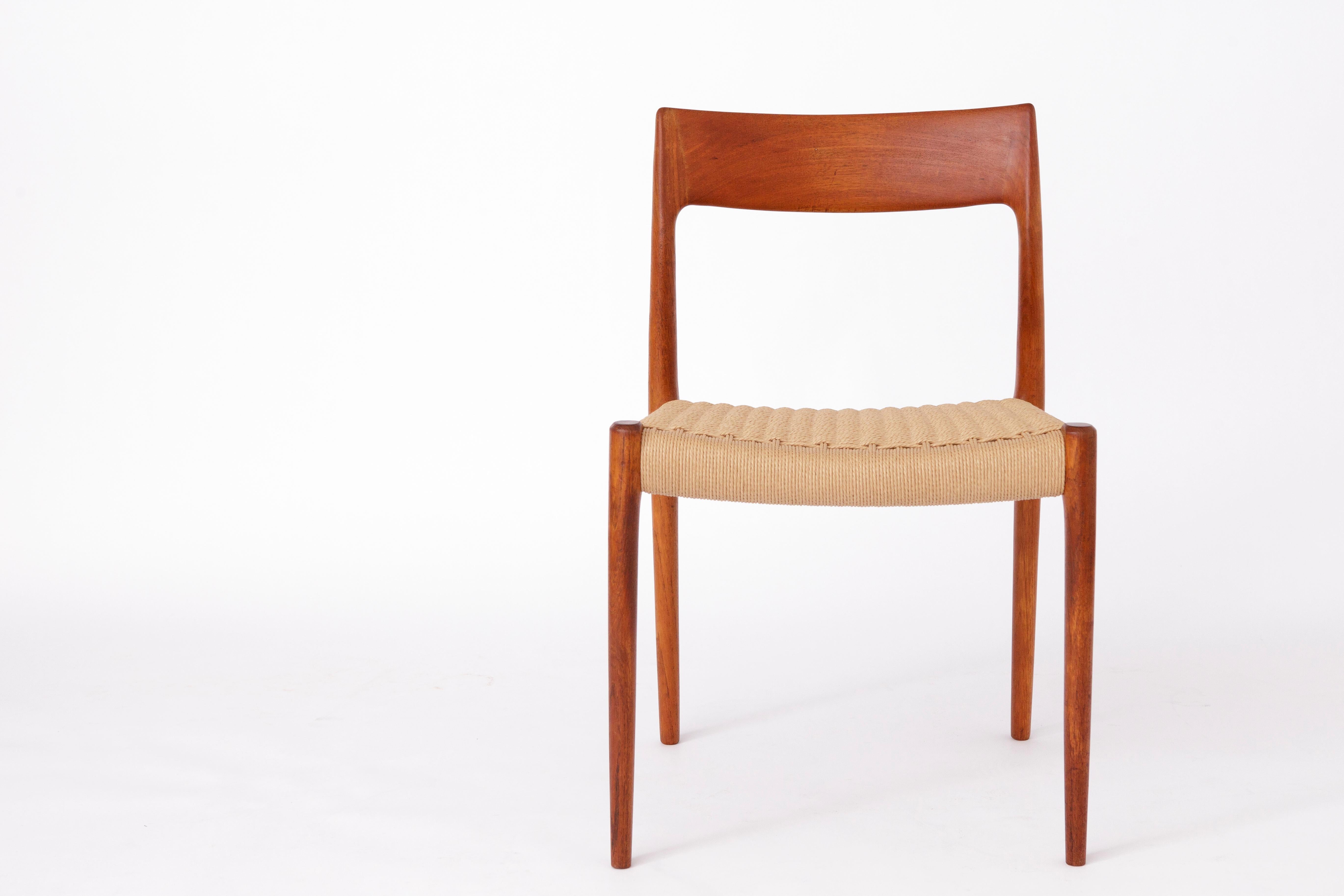 Mid-Century Modern Niels Møller Dining Chair Set (6) – Models 77 & 57, Teak, Danish Cord, Vintage For Sale