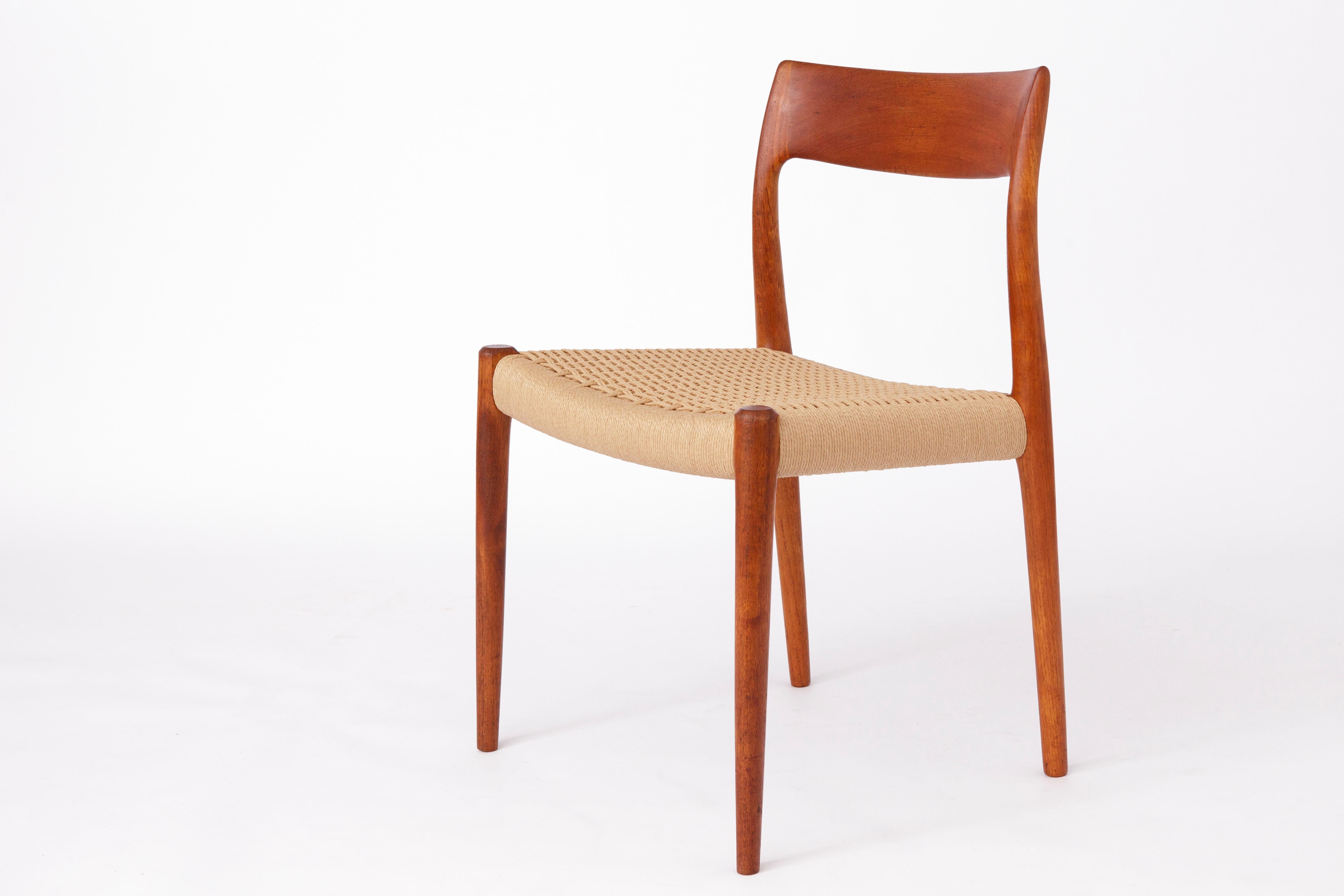 Polished Niels Møller Dining Chair Set (6) – Models 77 & 57, Teak, Danish Cord, Vintage For Sale
