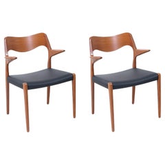 Niels Møller Model-71 Leather & Teak Arm Chairs for J.L. Møllers
