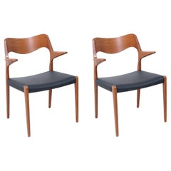 Fauteuils en cuir et teck Niels Møller Model-71 pour I.L.A. Møllers