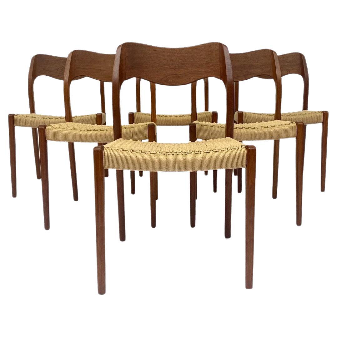 1950s Danish Teak Modernist Dining Chairs with Paper Cord Seats at 1stDibs