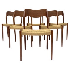 Niels Møller Model 71 Teak And Paper Cord Set Of 6 Dining Chairs Danish