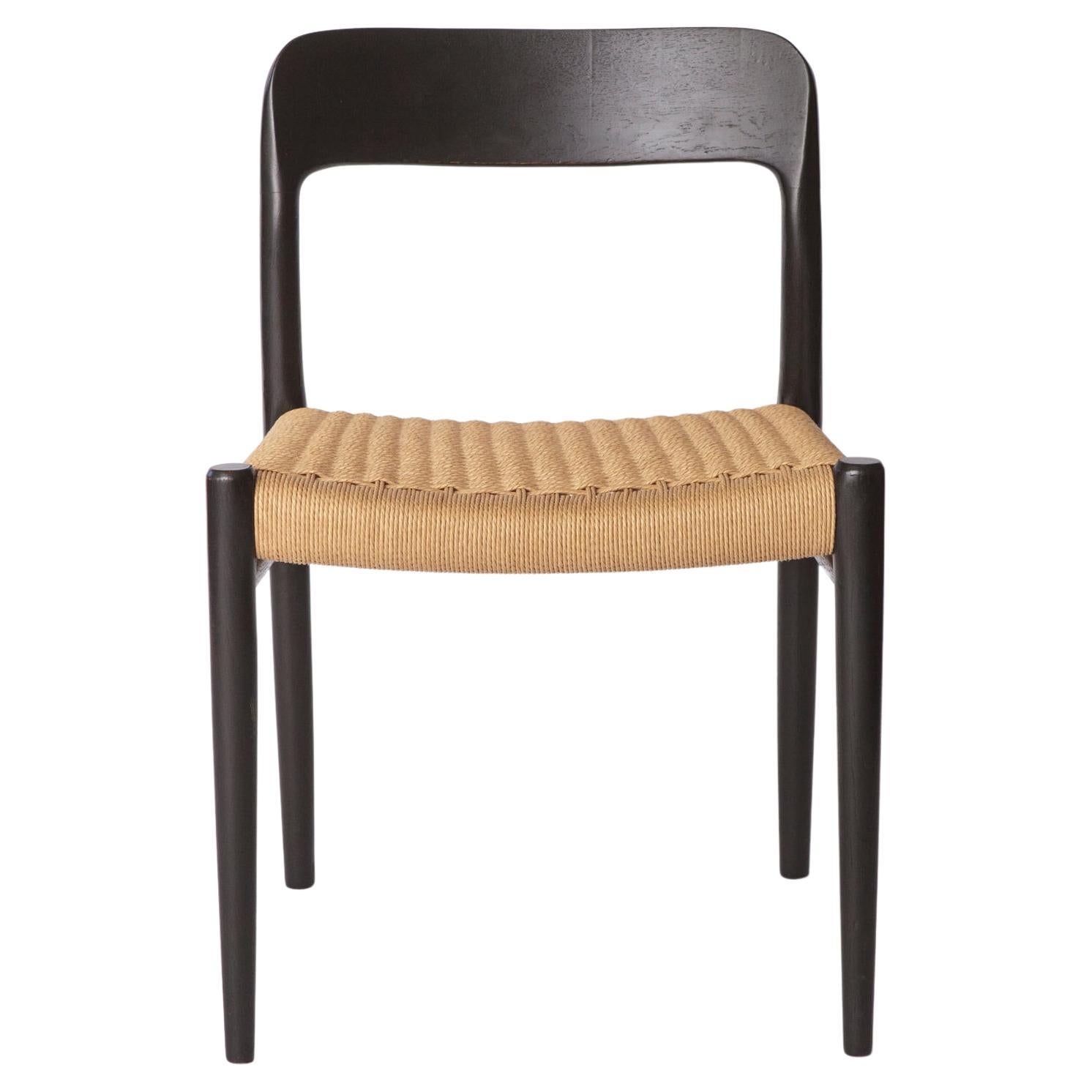 Niels Møller Model 75 Chair in Black Oak with Danish Cord, 1960s Mid-Century