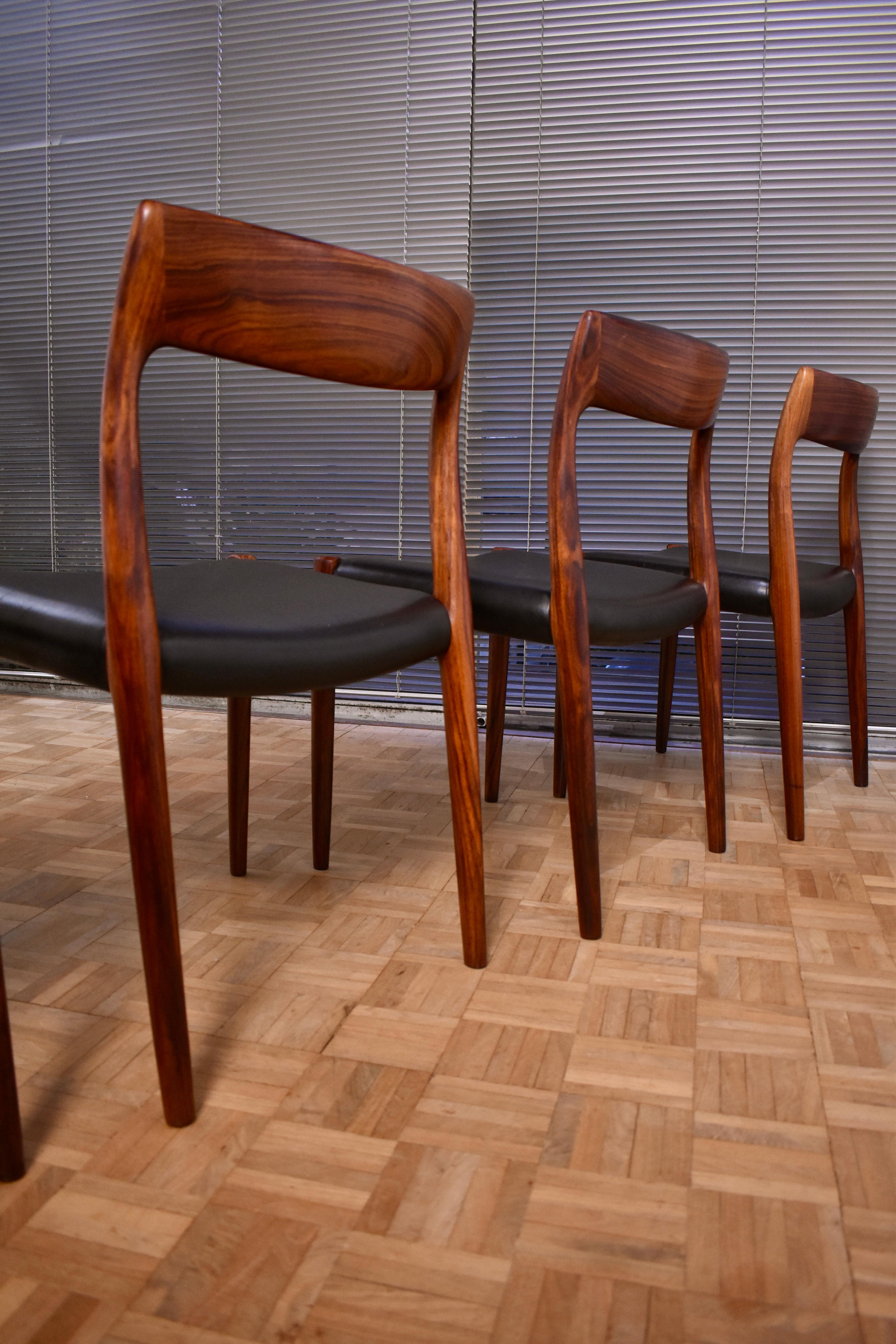 Mid-20th Century Niels Møller Model 77 Solid Rosewood Dining Chairs for J.L. Møllers Møbelfabrik