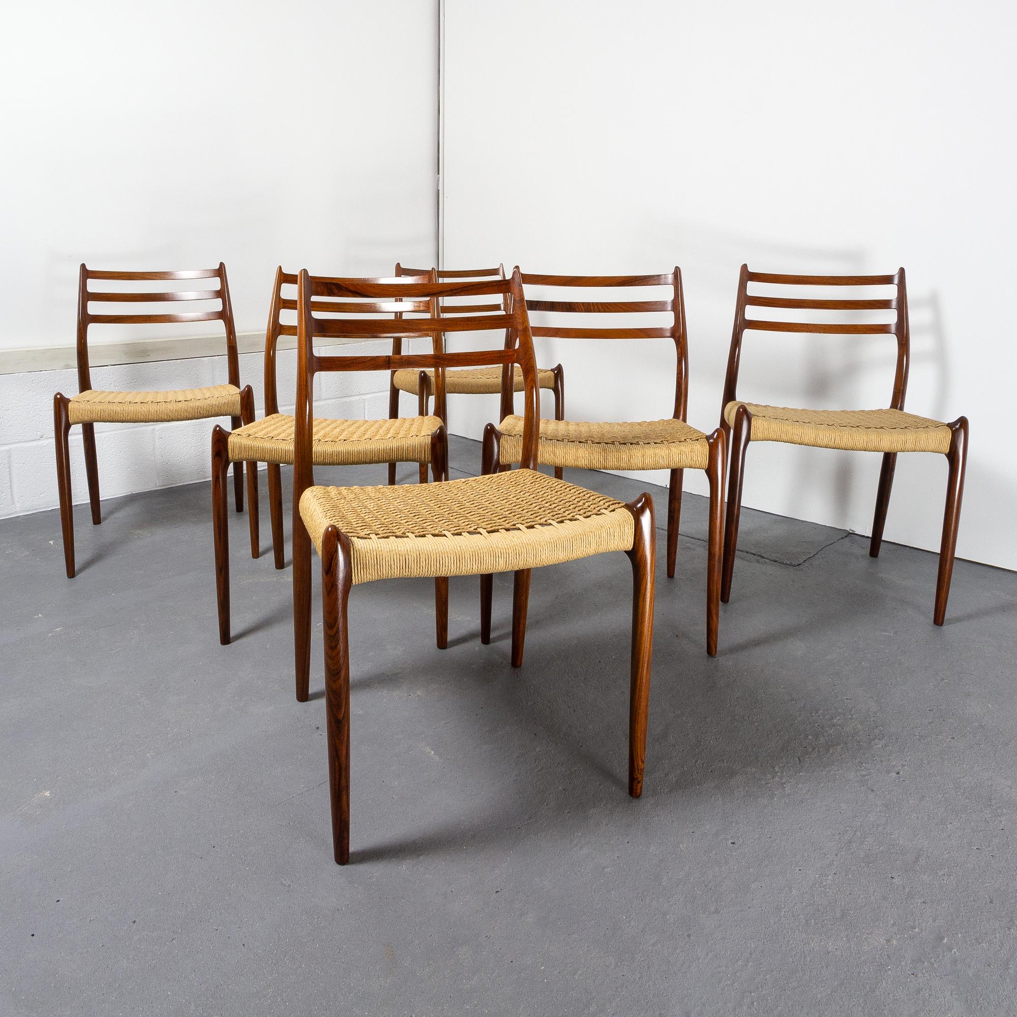 Niels Møller Model 78 Rosewood Papercord Chairs, Set of Six. Denmark 1960s 4
