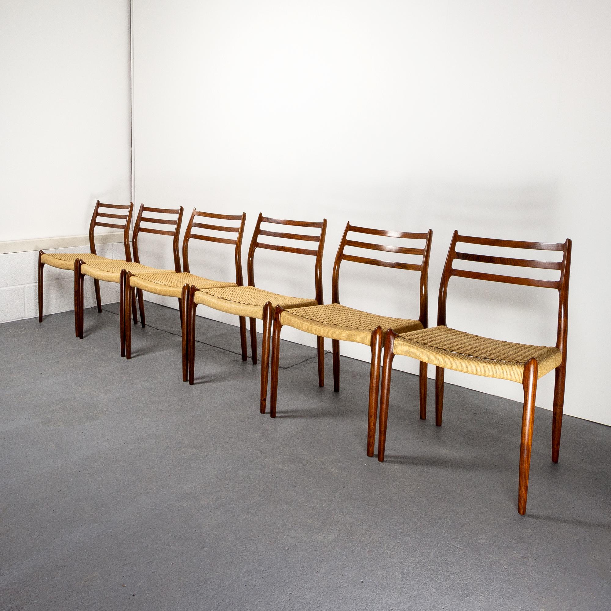 Niels Møller Model 78 Rosewood Papercord Chairs, Set of Six. Denmark 1960s 5