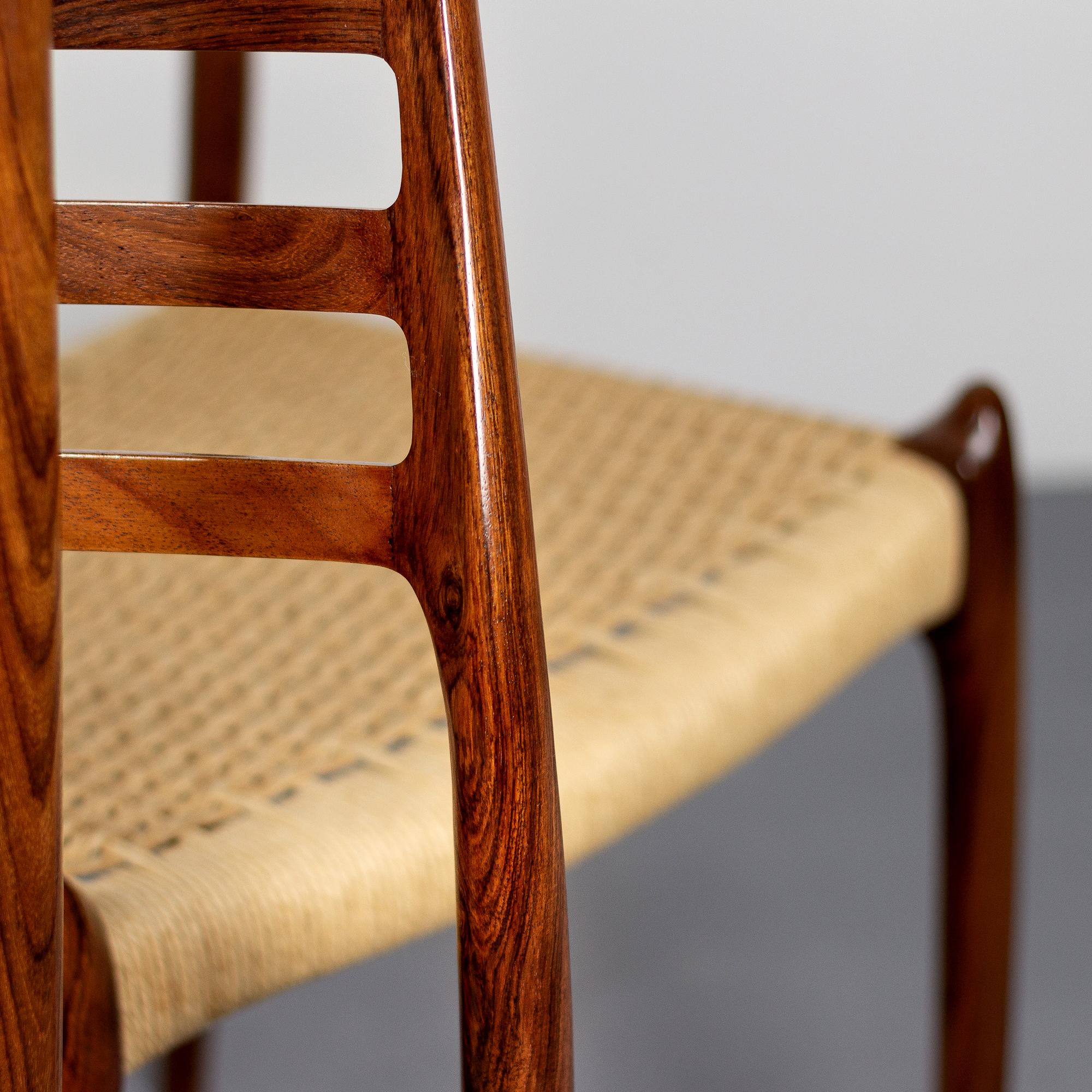Niels Møller Model 78 Rosewood Papercord Chairs, Set of Six. Denmark 1960s 13