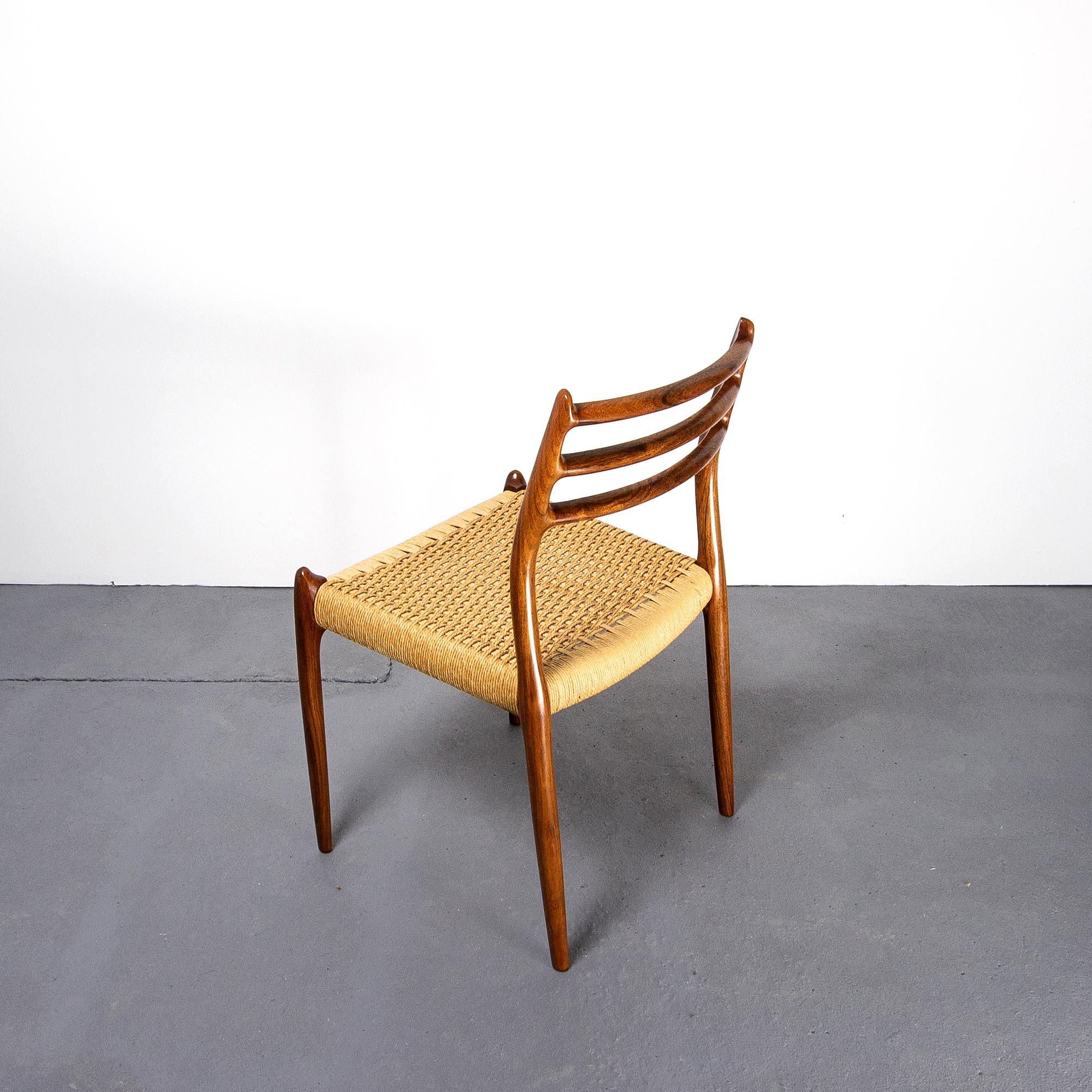 Danish Niels Møller Model 78 Rosewood Papercord Chairs, Set of Six. Denmark 1960s