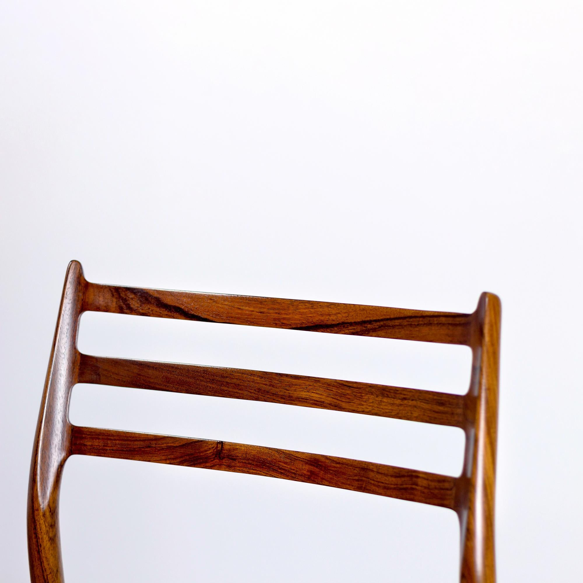 Niels Møller Model 78 Rosewood Papercord Chairs, Set of Six. Denmark 1960s 1