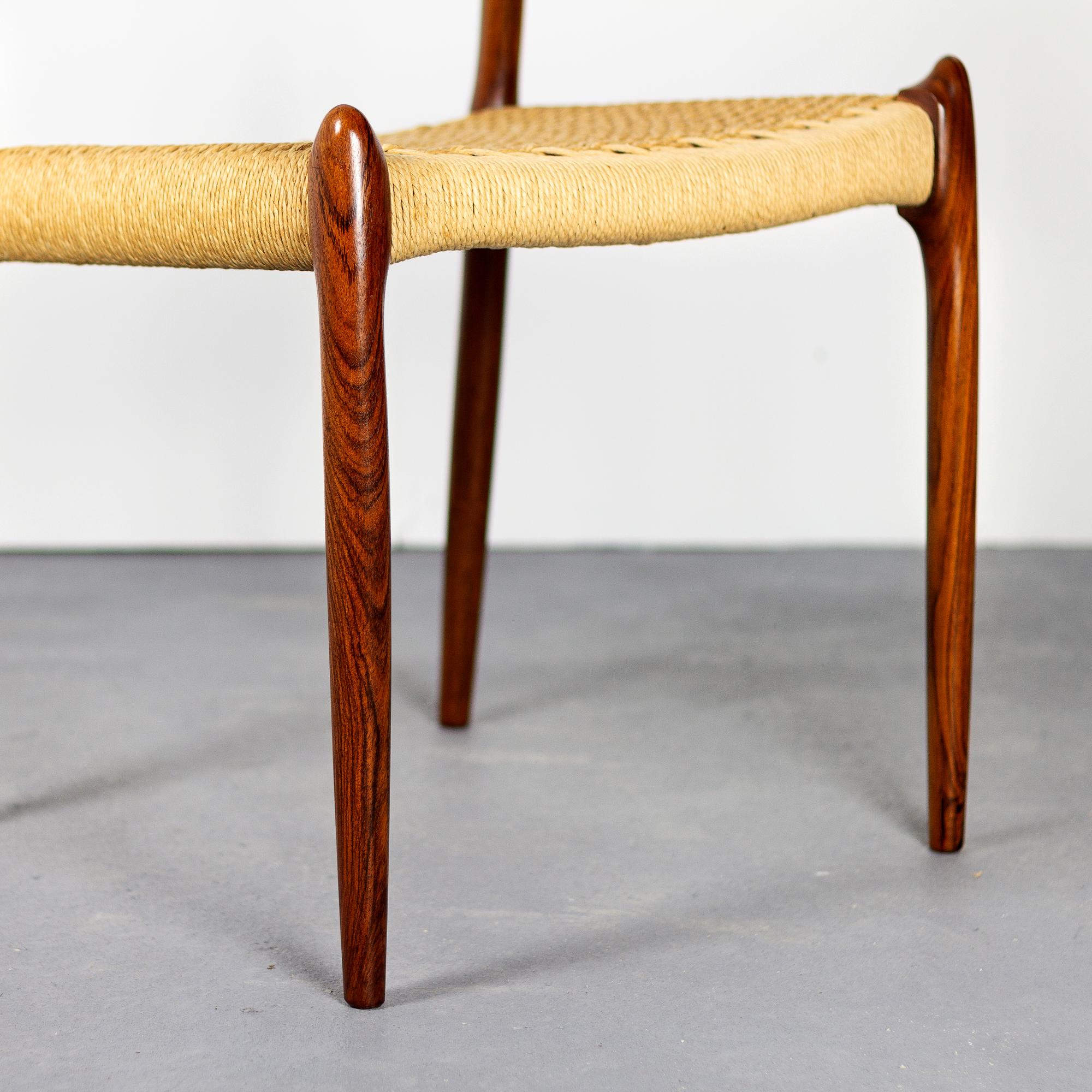 Niels Møller Model 78 Rosewood Papercord Chairs, Set of Six. Denmark 1960s 2