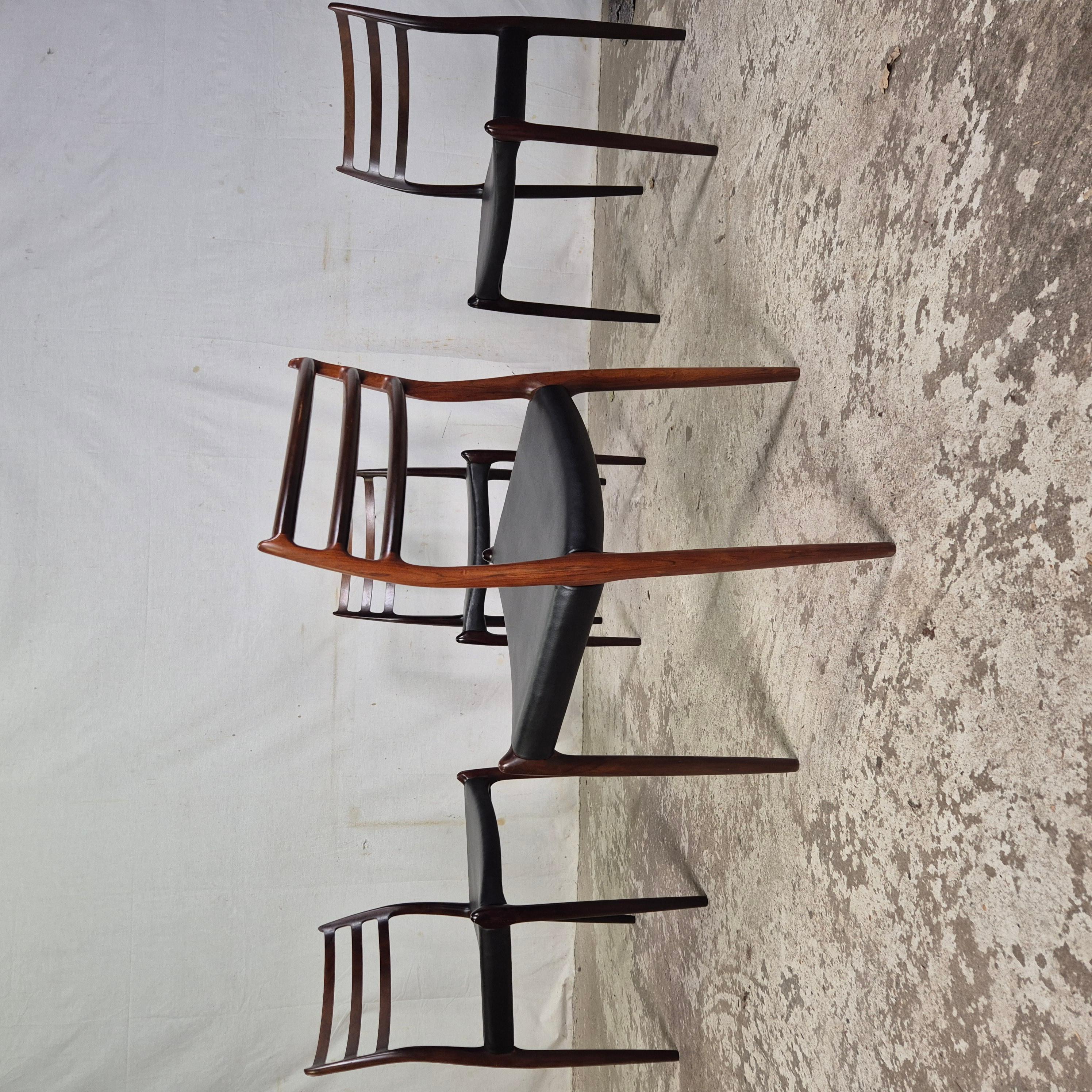 Leather Niels Møller model 78 chairs leather 50's 60's Mid Century For Sale