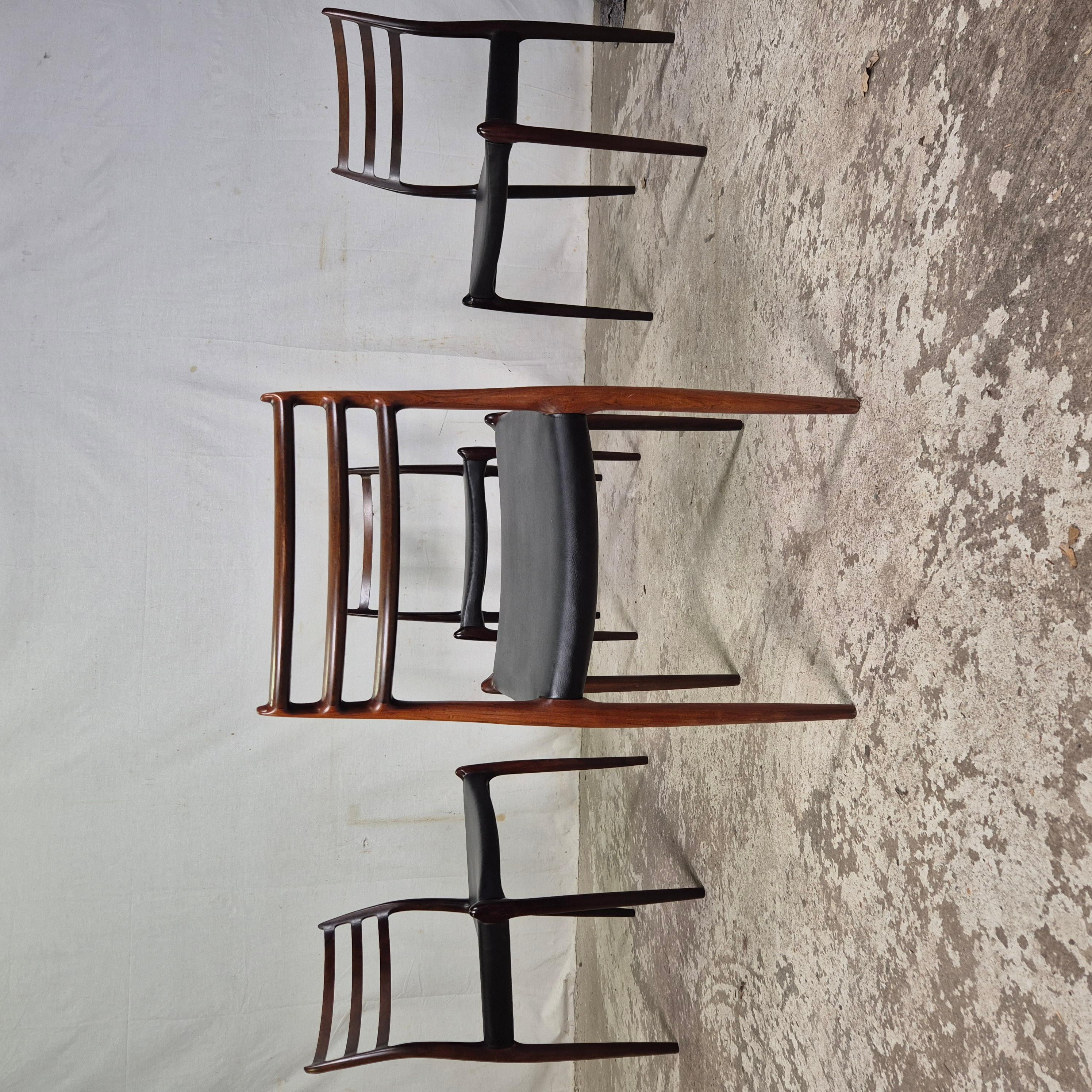 Niels Møller model 78 chairs leather 50's 60's Mid Century For Sale 2