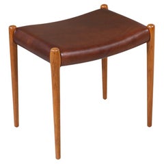 Tabouret Niels Mller modèle-80a en cuir et teck cognac pour J.L. Møllers