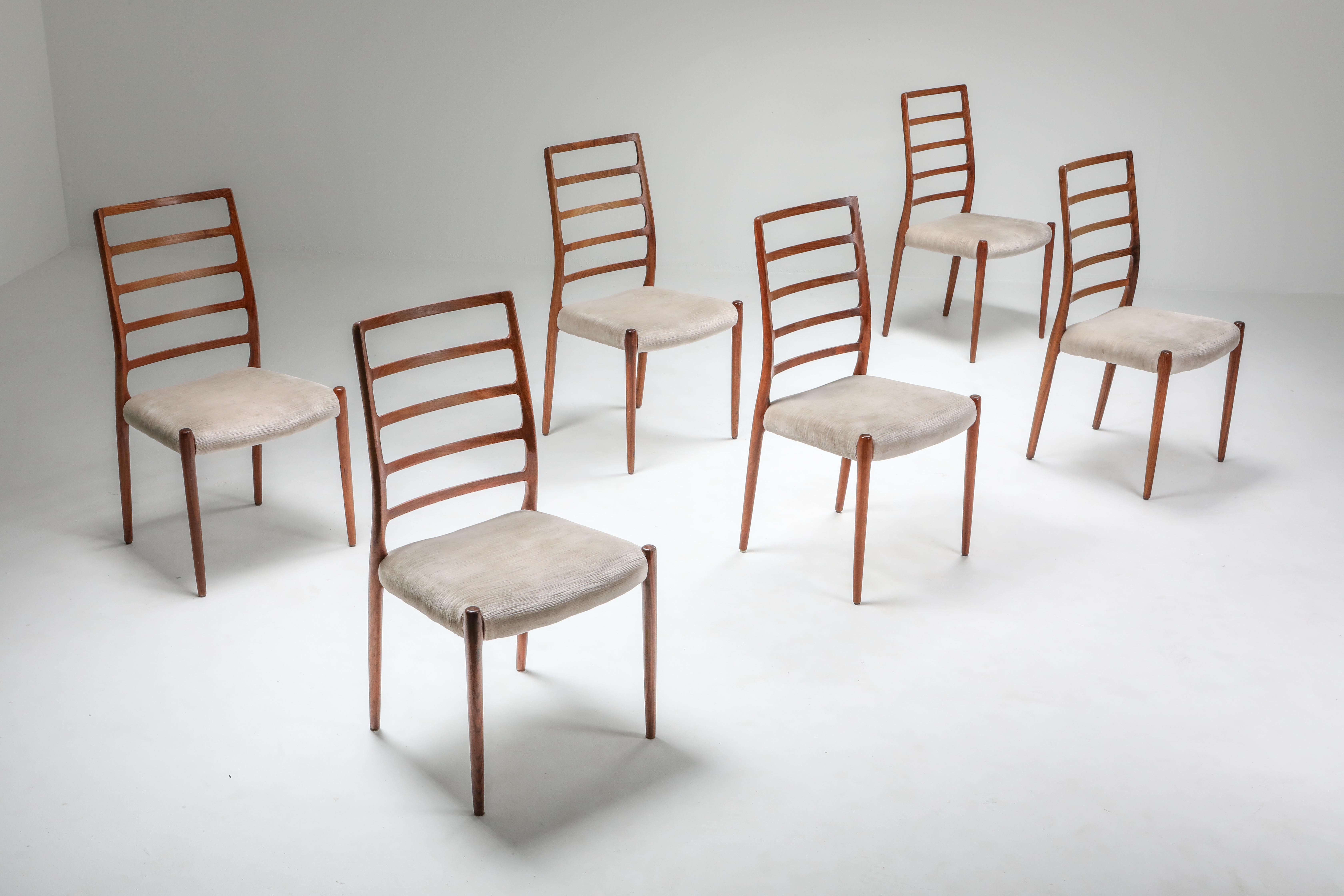 Scandinavian Modern Niels Møller Model 82 Danish Rosewood Dining Chairs, circa 1970