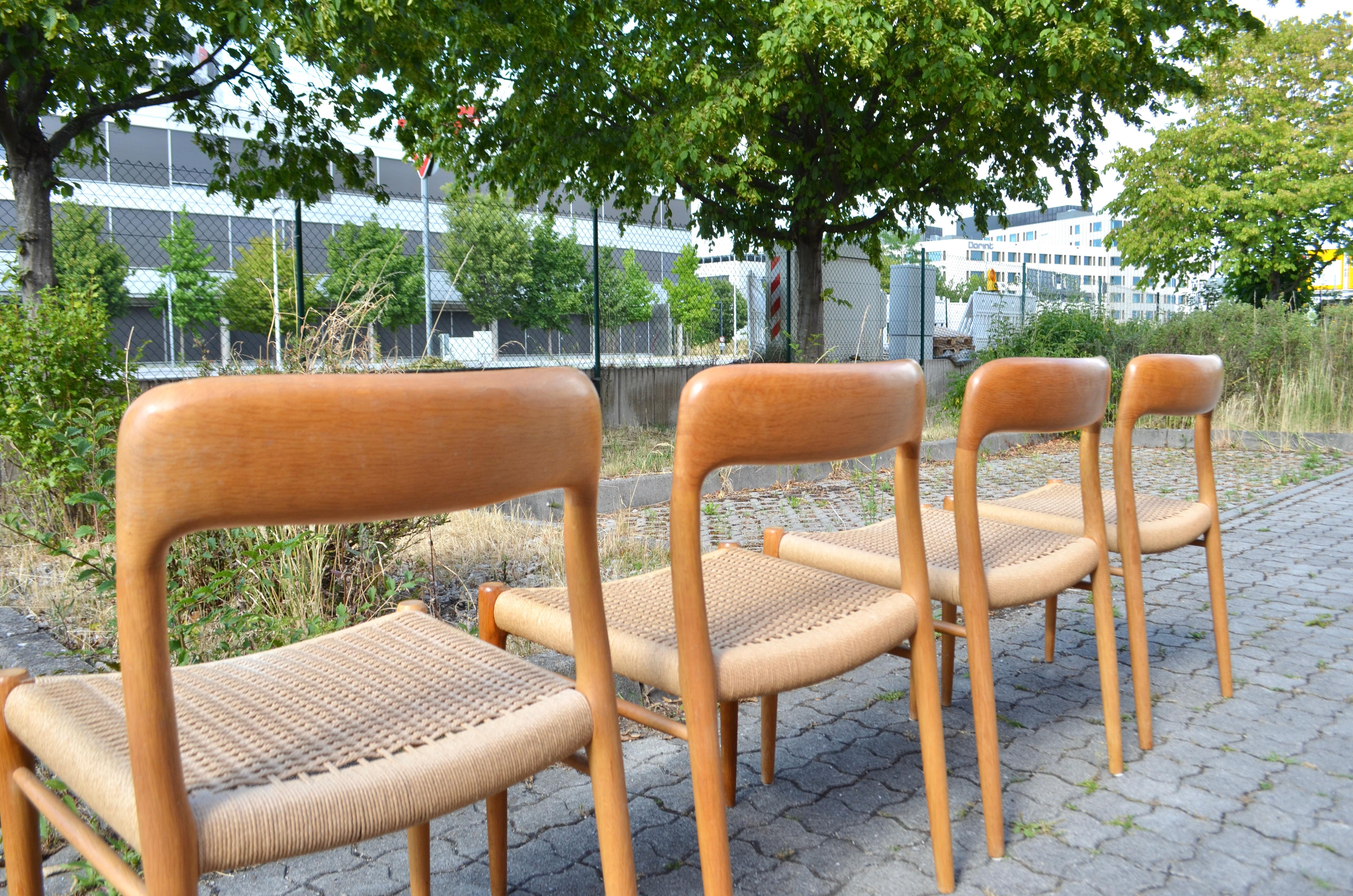 Niels Møller Modell 75 Danish Oak Dining Papercord Chair for J.L. Møllers In Good Condition For Sale In Munich, Bavaria