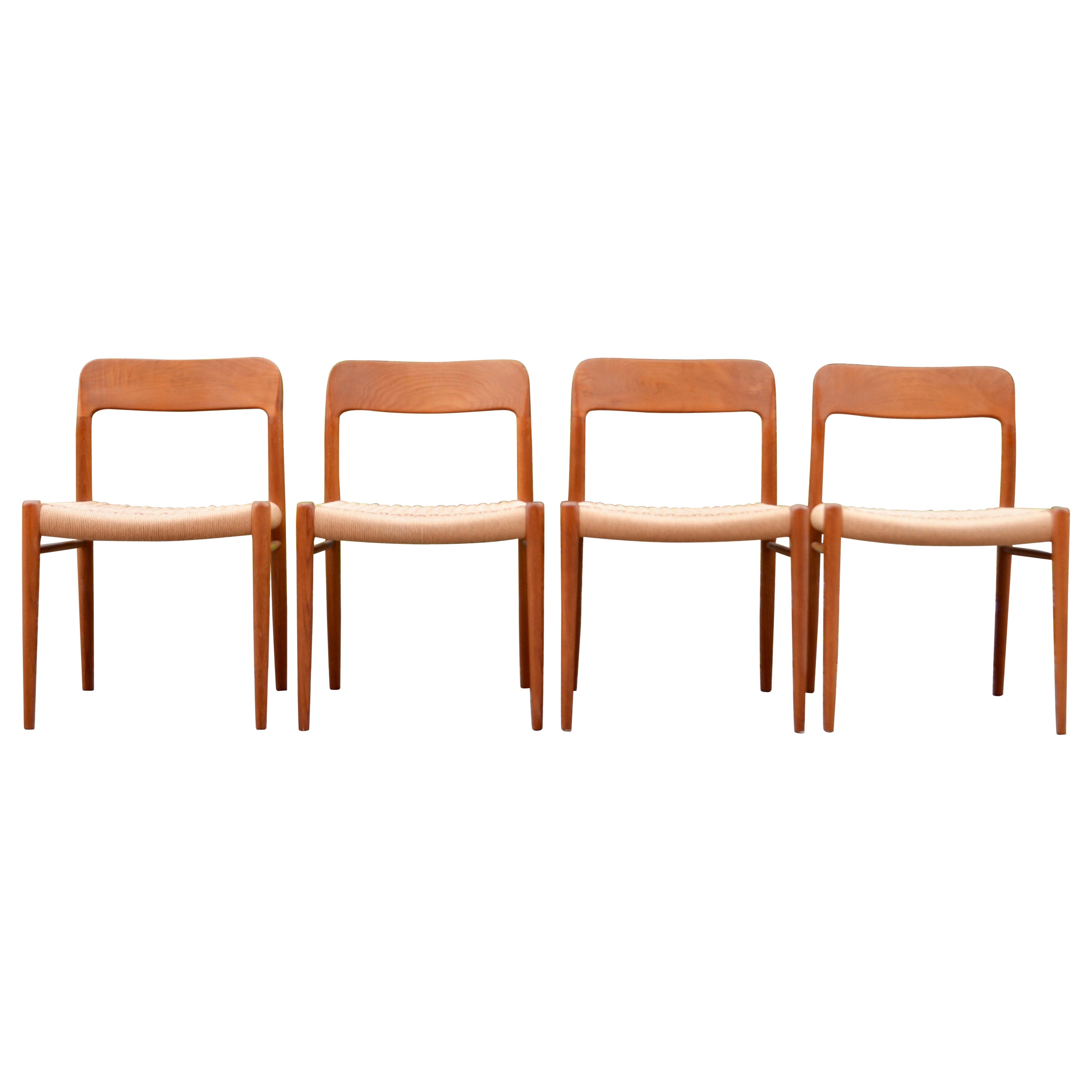Niels Møller Modell 75 Danish Teak Dining Papercord Chair for J.L. Møllers