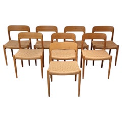 Niels Møller Modell 75 Danish Teak Dining Papercord Chair for J.L. Møllers
