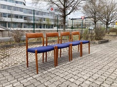 Silla de comedor danesa de teca azul Niels Møller Modell 77 para J.L. Møllers SET de 4