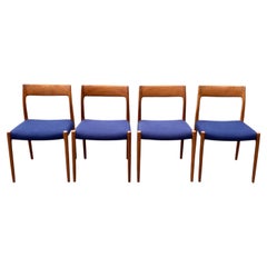 Silla de comedor danesa de teca azul Niels Møller Modell 77 para J.L. Møllers SET de 4