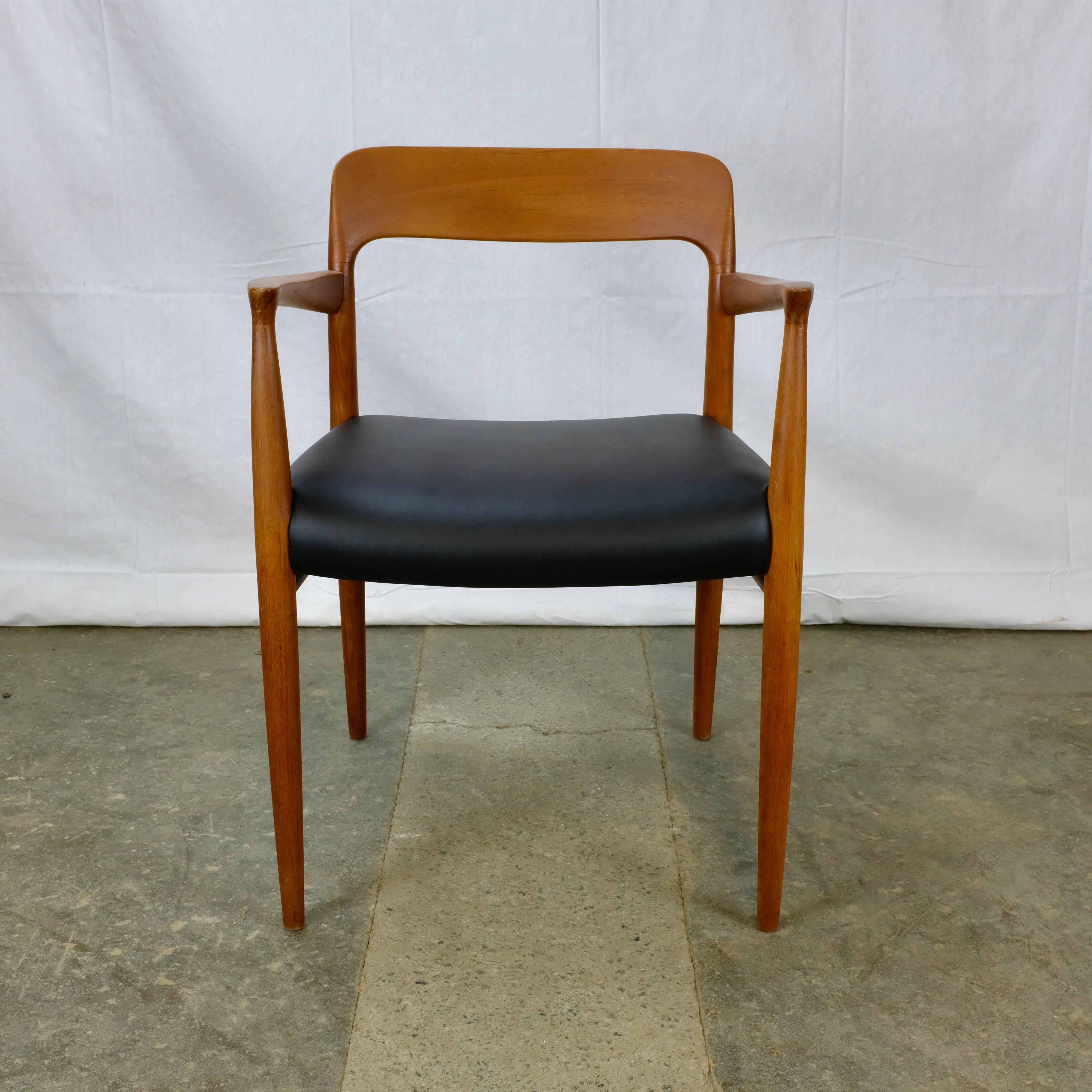 Danish Niels Møller No. 56 Armchair in Teak and Black Leatherette For Sale