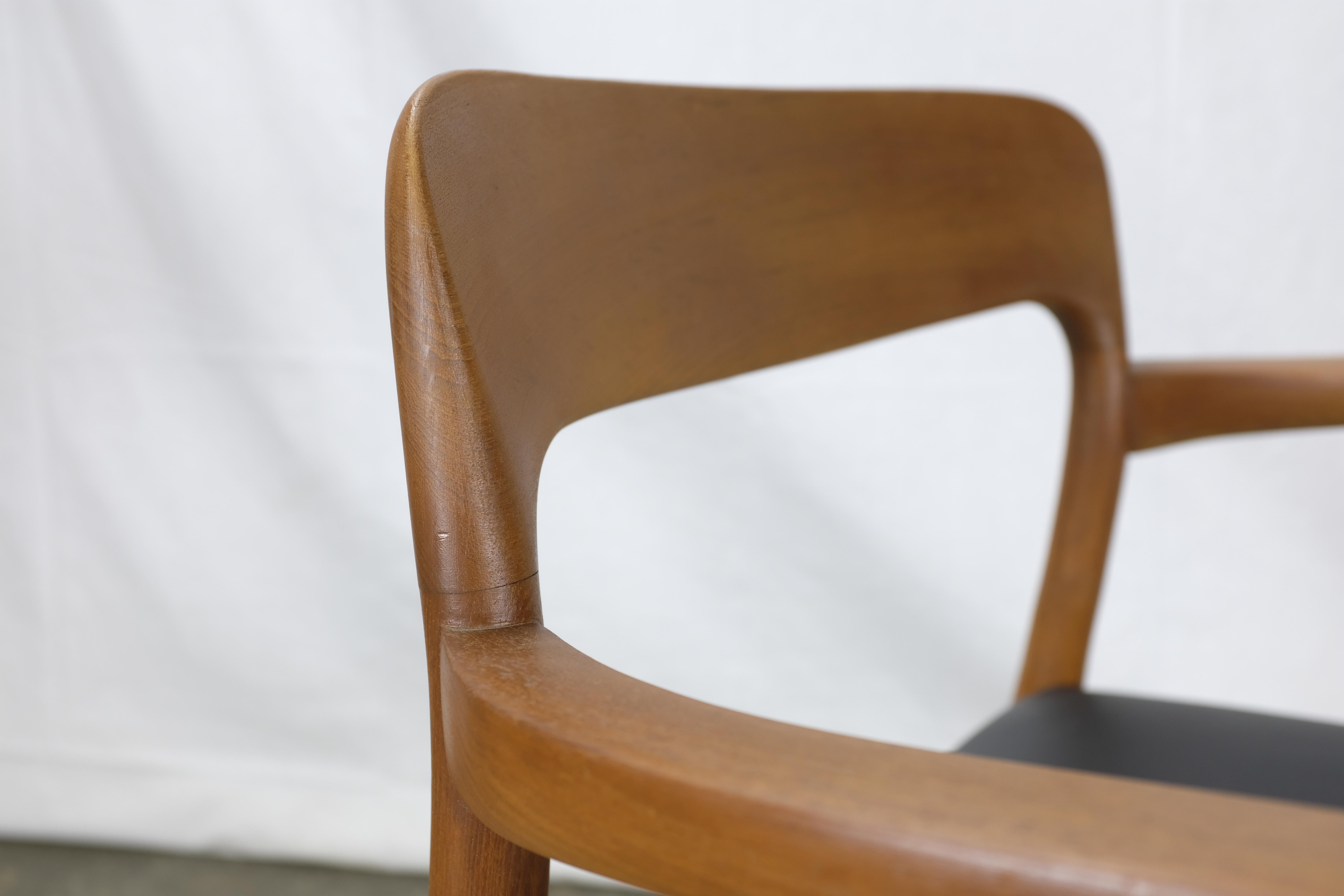 Niels Møller No. 56 Armchair in Teak and Black Leatherette For Sale 1