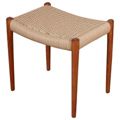 Niels Møller Teak and Danish Cord Stool or Ottoman