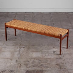 Niels Møller Teak and Woven Cane Bench