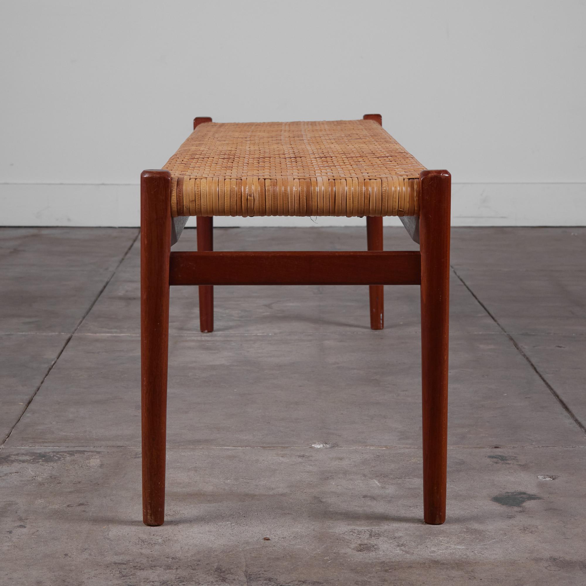 Niels Møller Teak and Woven Cane Bench In Excellent Condition In Los Angeles, CA