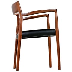 Niels Møller Walnut Armchair #57 Black Leather, Made in Denmark