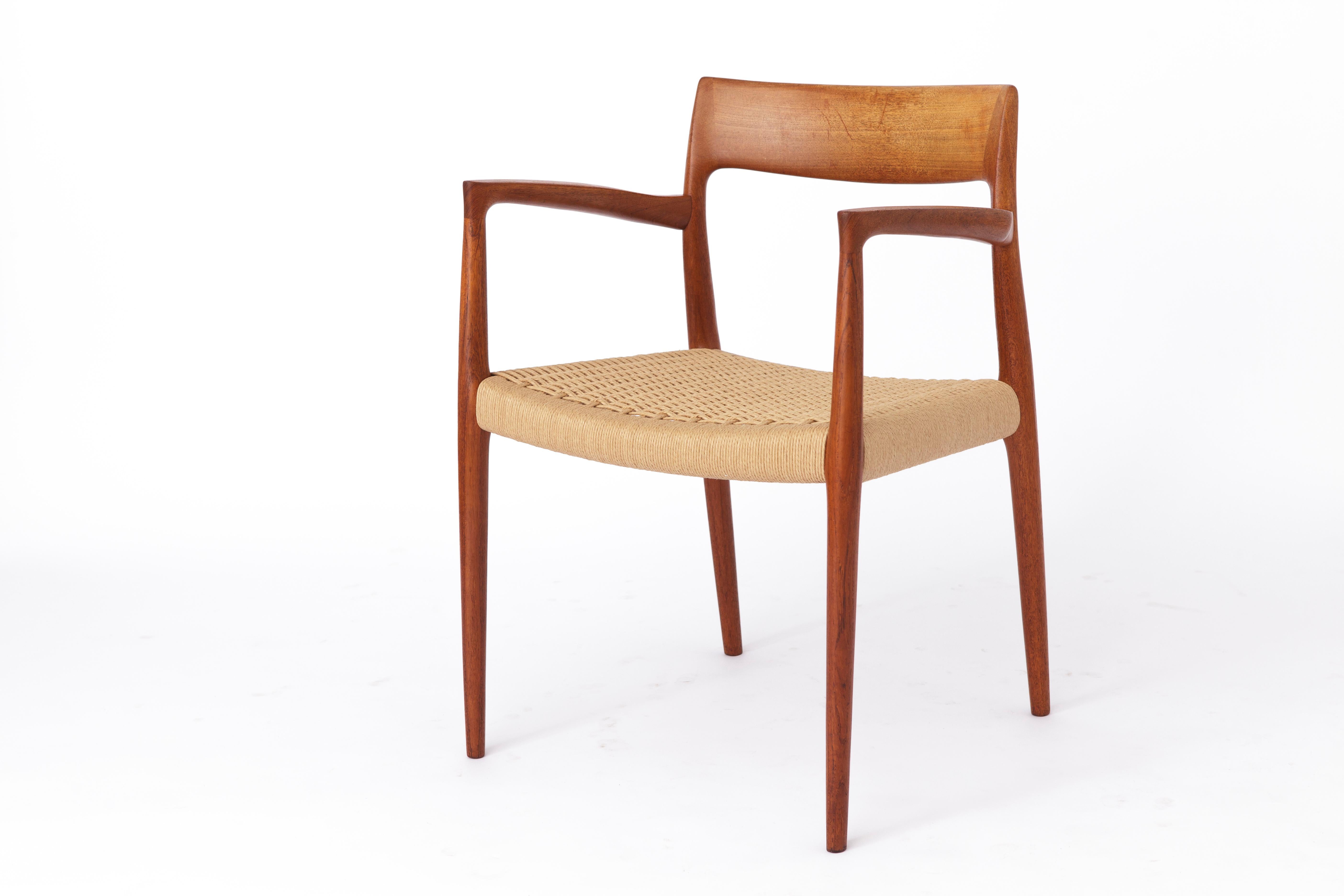 Danish Niels Moller armchair, model 57, 1950s Vintage, paper cord seat, dining chair For Sale