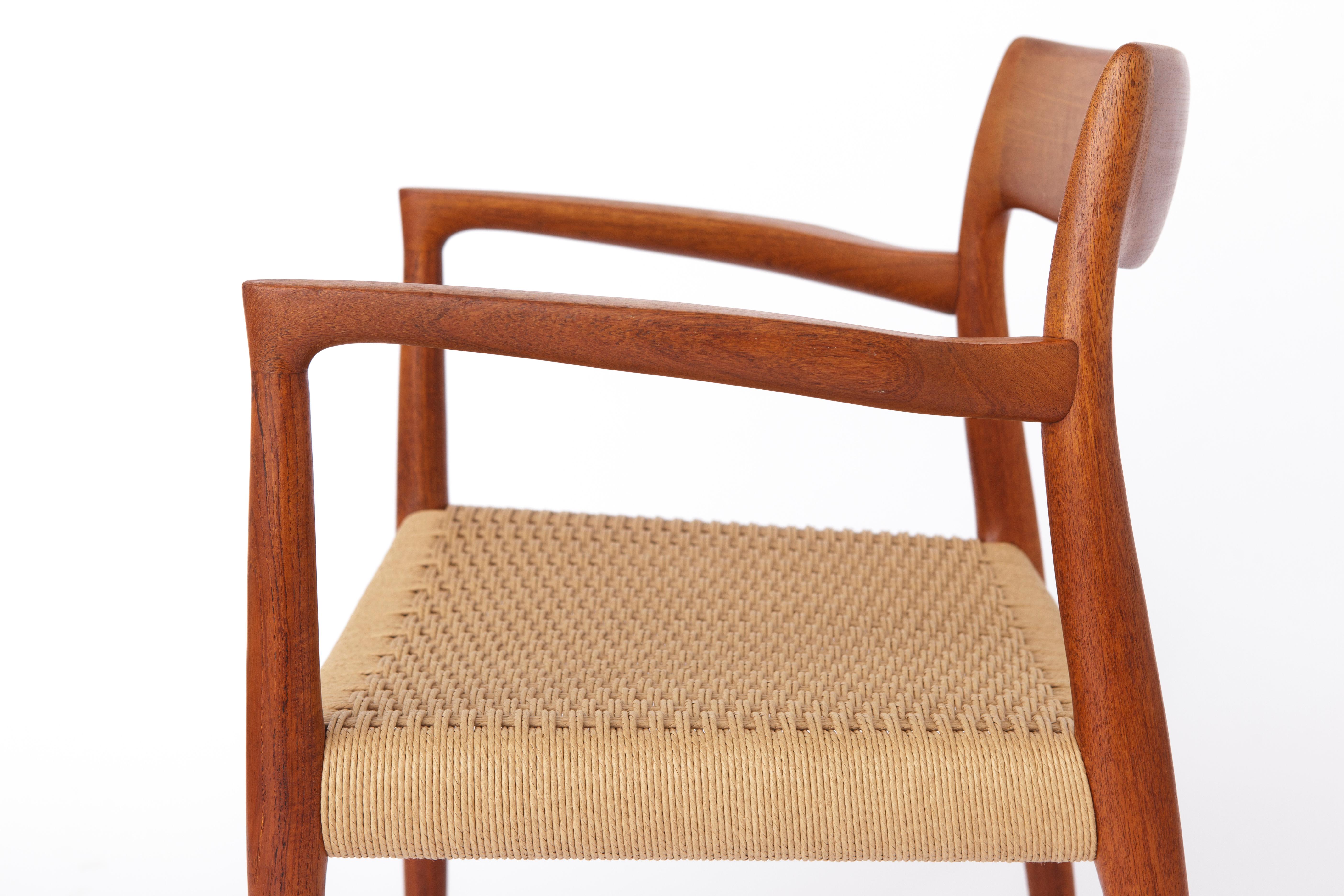 Polished Niels Moller armchair, model 57, 1950s Vintage, paper cord seat, dining chair For Sale
