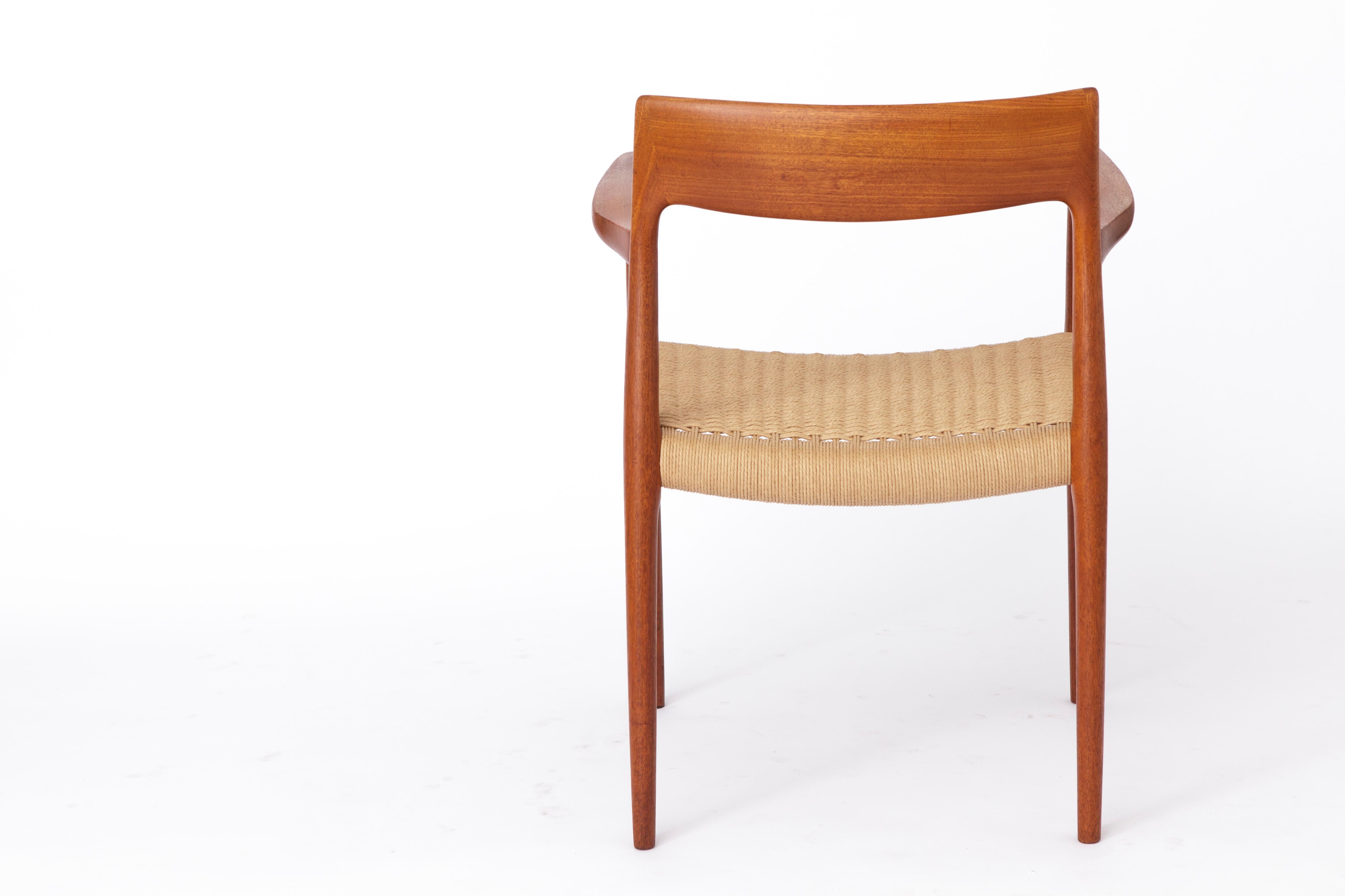 Teak Niels Moller armchair, model 57, 1950s Vintage, paper cord seat, dining chair For Sale