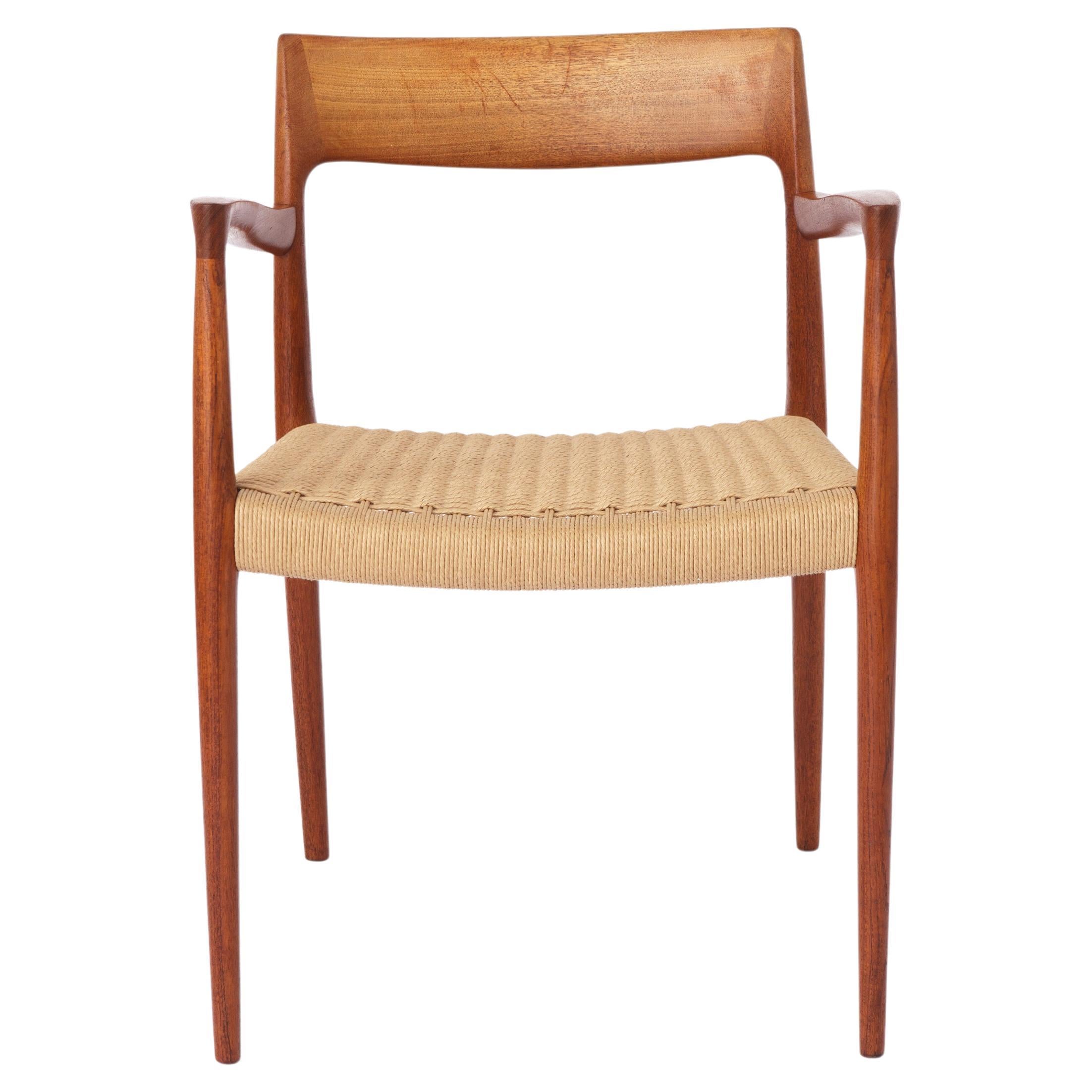 Niels Moller armchair, model 57, 1950s Vintage, paper cord seat, dining chair For Sale