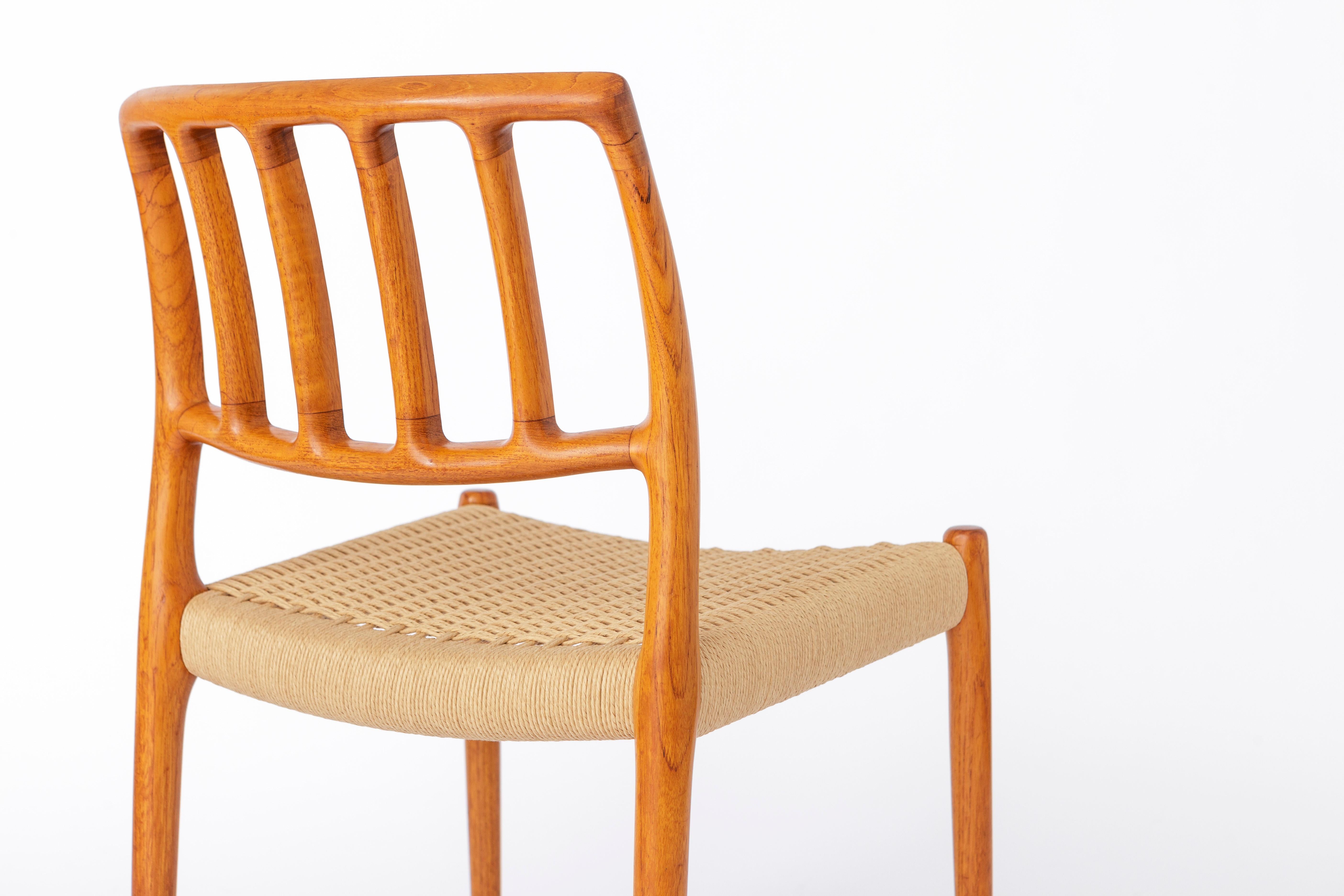 Teak Niels Moller Chair, model 83, paper cord seat, 1970s Vintage For Sale