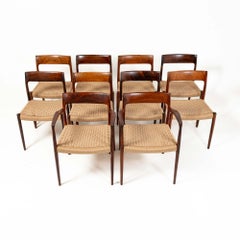 Niels Moller chairs, eight Model 77, two Model 57 , Rosewood and Papercord