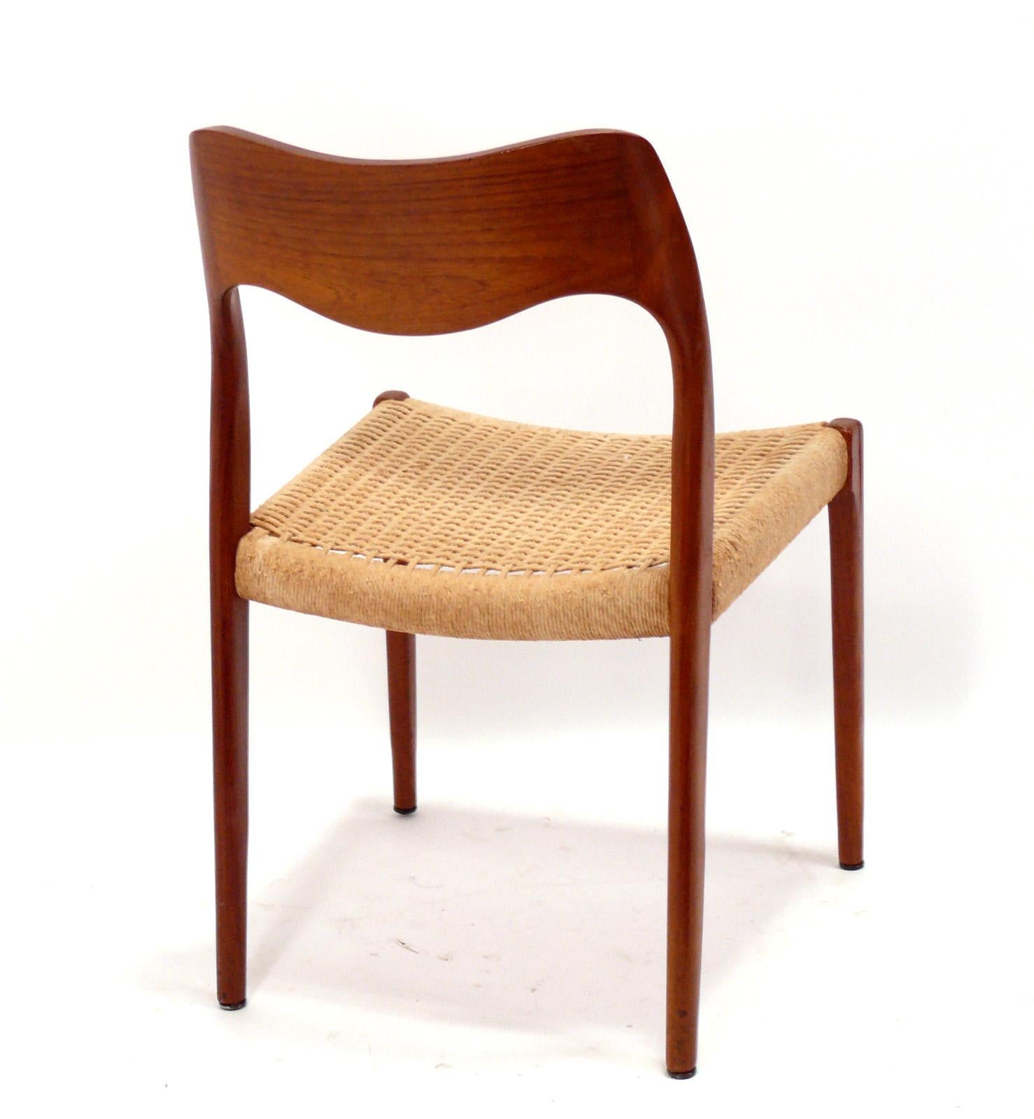 Niels Moller Danish Modern Teak and Papercord Model 71 Dining Chairs Set of Six In Good Condition In Atlanta, GA
