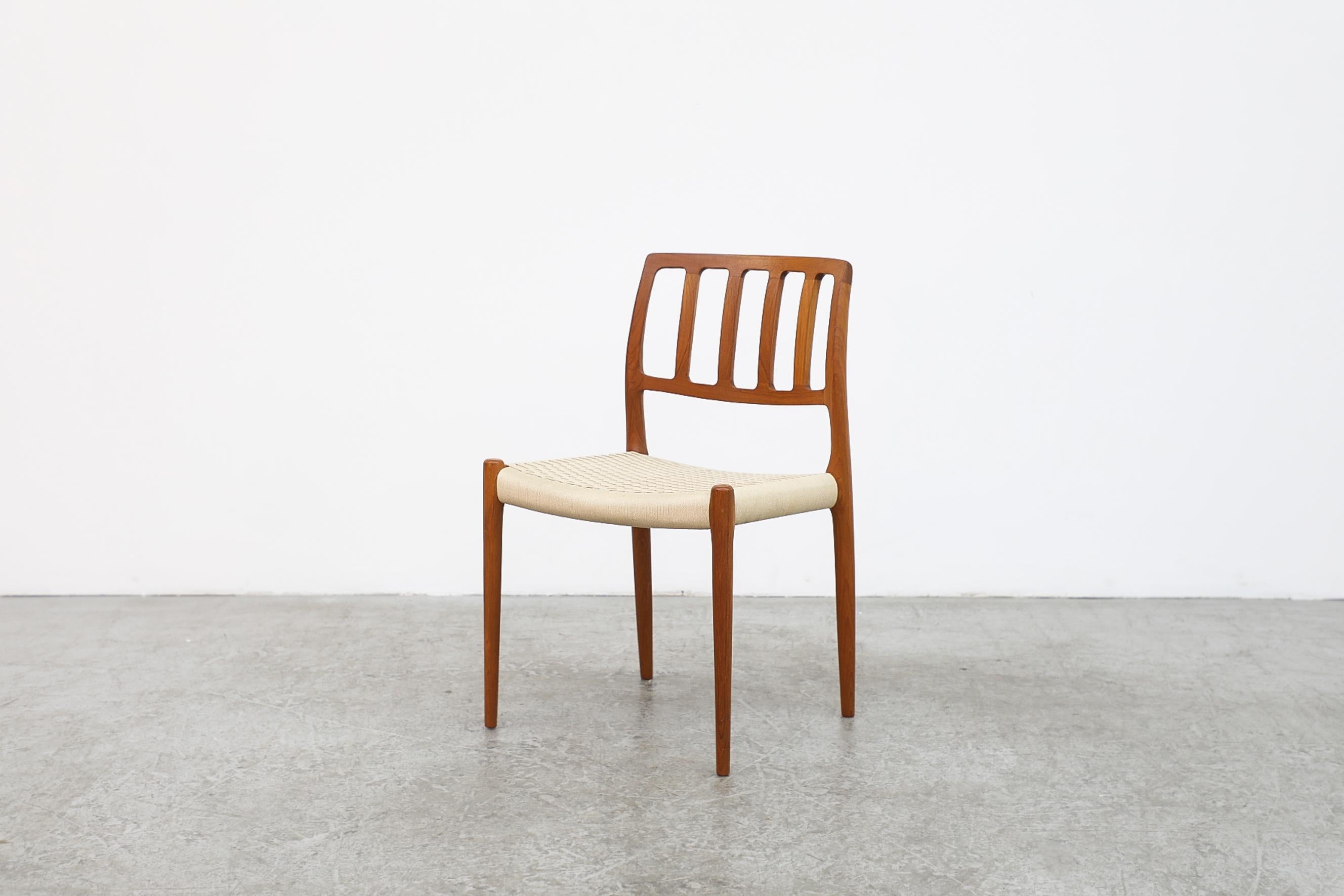 Mid-Century Modern Niels Moller Danish Teak Model 83 Side Chair with Woven Rope Seat, 1970s