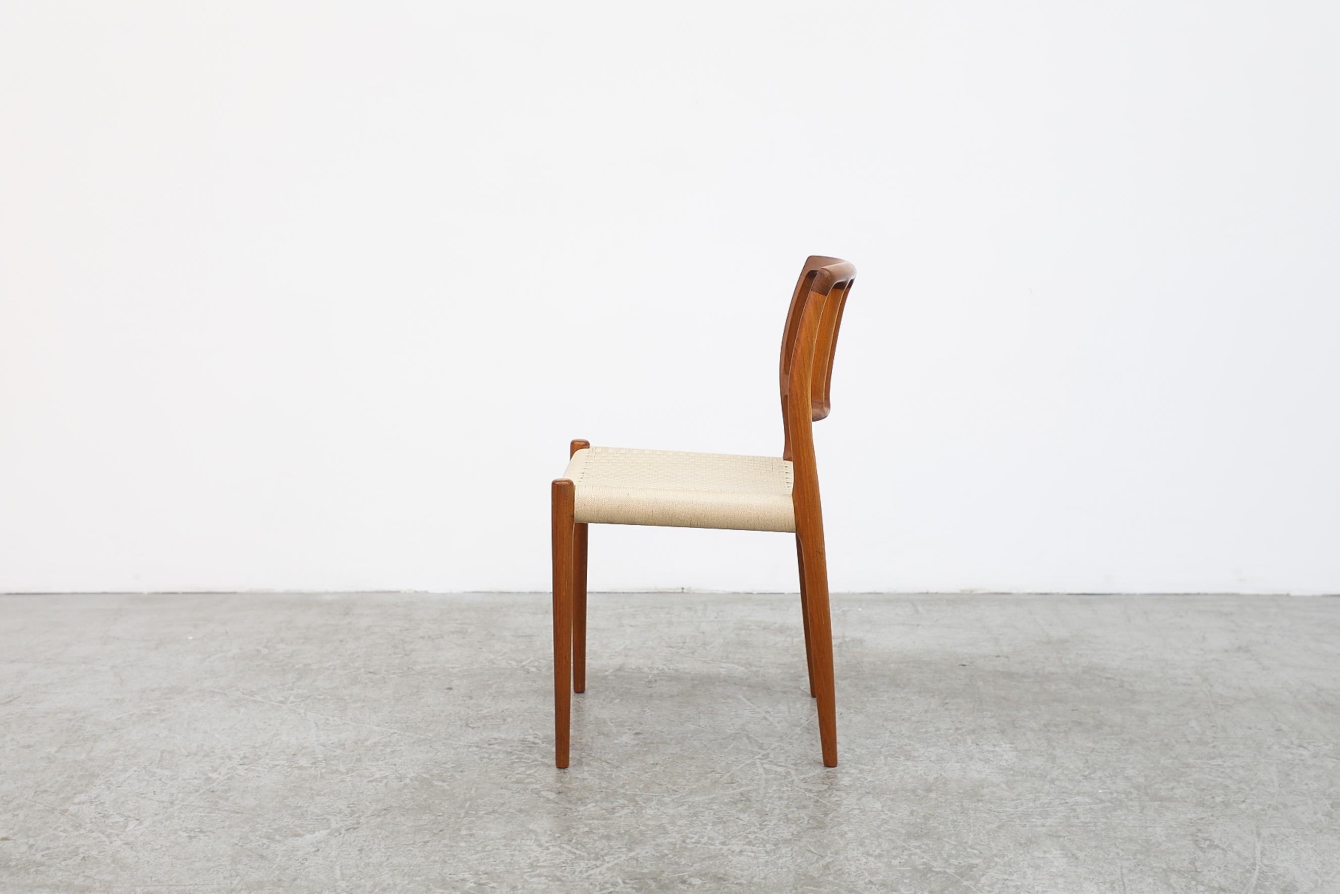 Niels Moller Danish Teak Model 83 Side Chair with Woven Rope Seat, 1970s In Good Condition In Los Angeles, CA