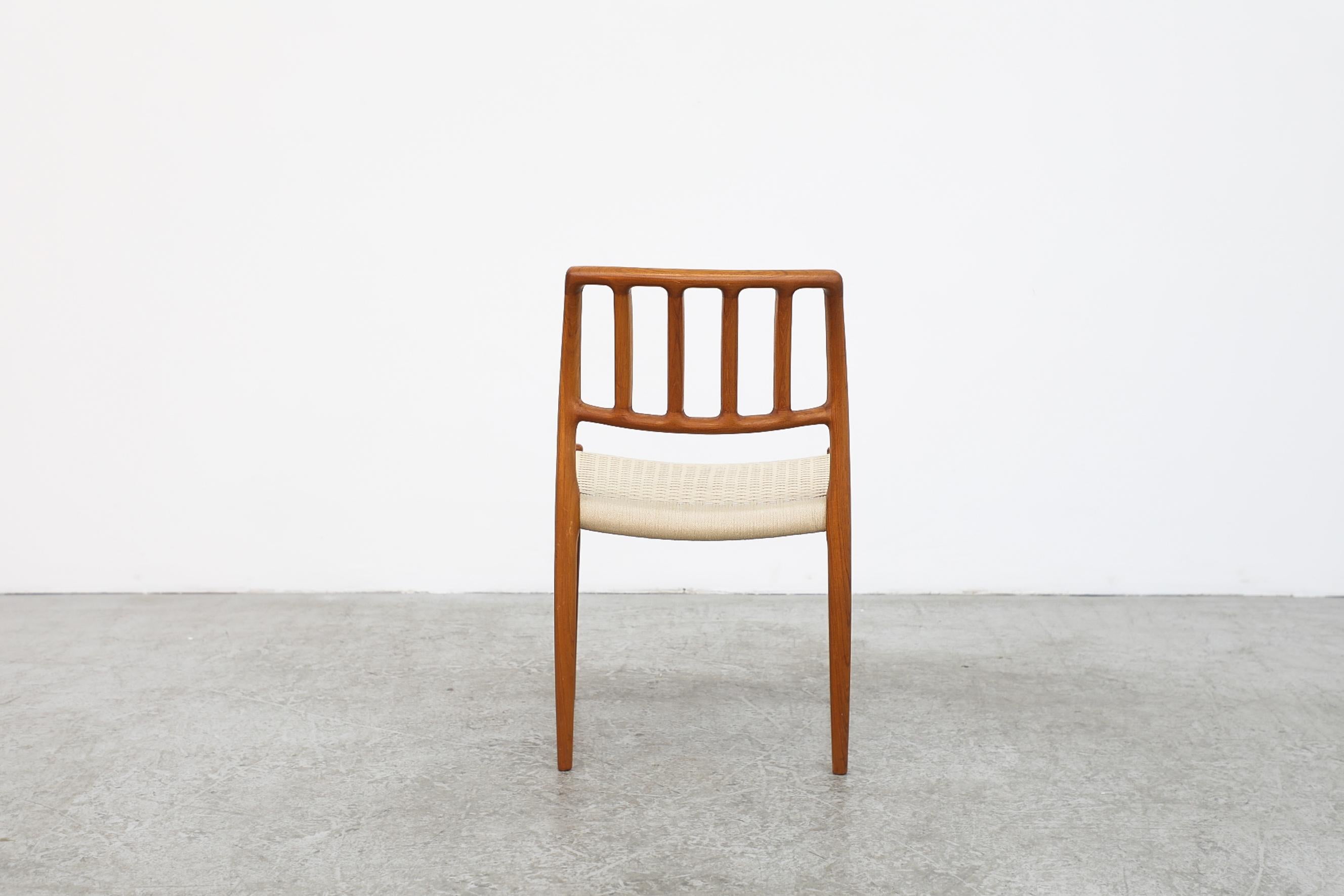 Niels Moller Danish Teak Model 83 Side Chair with Woven Rope Seat, 1970s 1