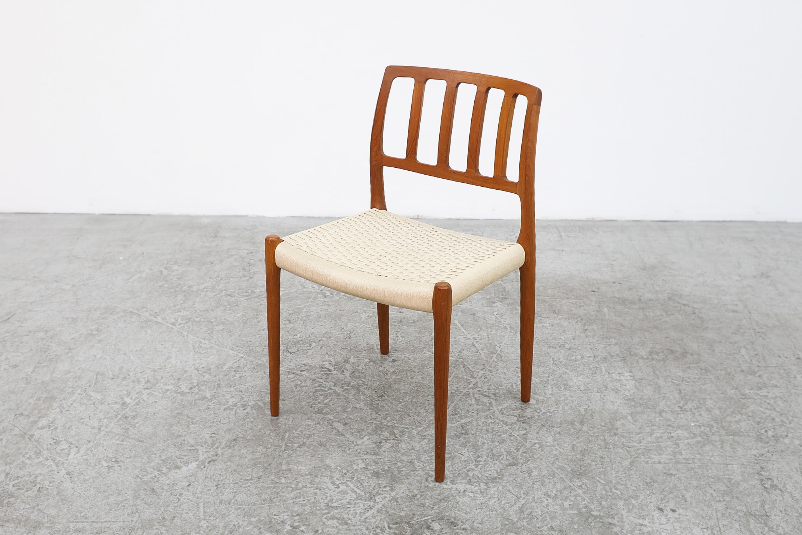 Niels Moller Danish Teak Model 83 Side Chair with Woven Rope Seat, 1970s 2
