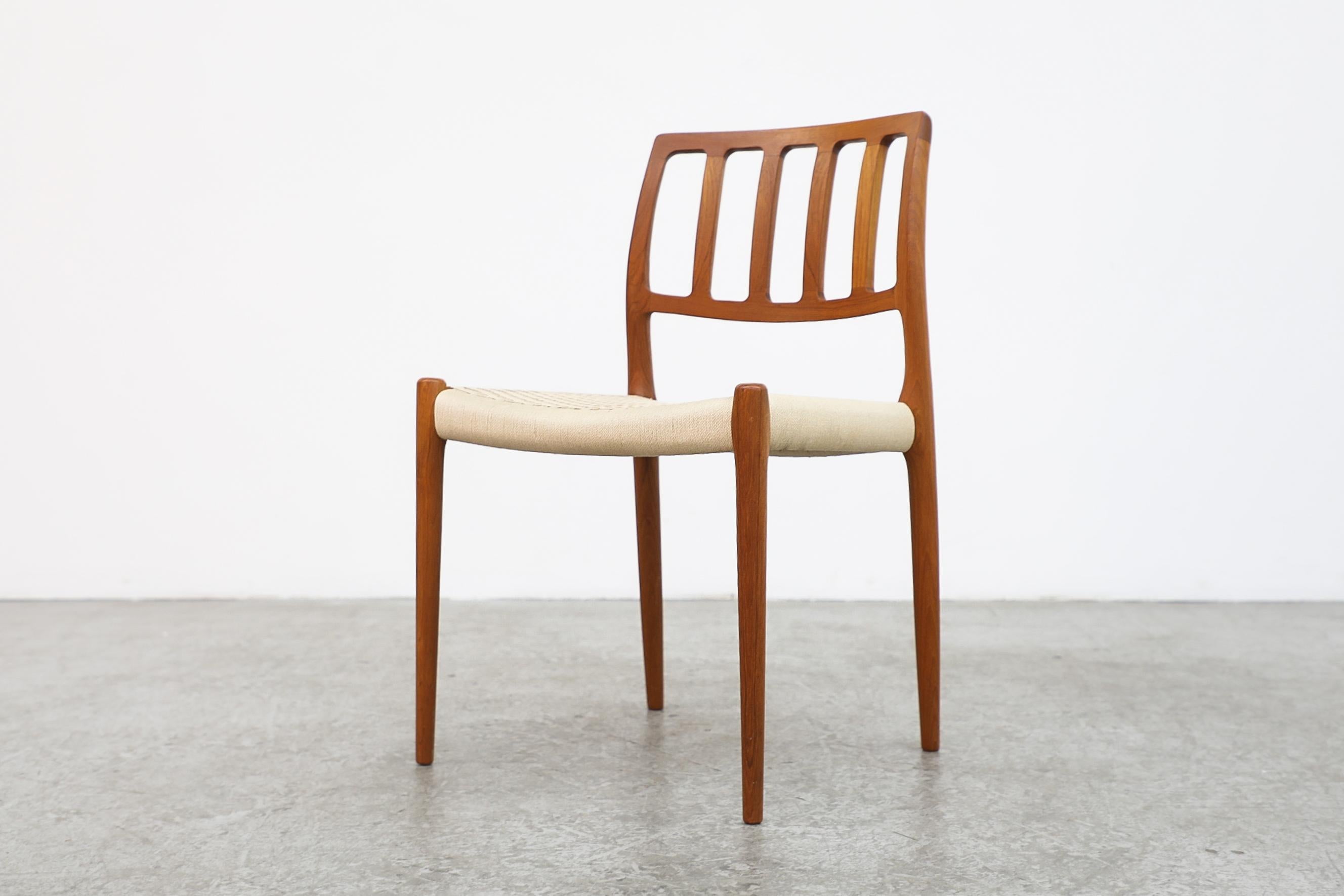 Niels Moller Danish Teak Model 83 Side Chair with Woven Rope Seat, 1970s 3