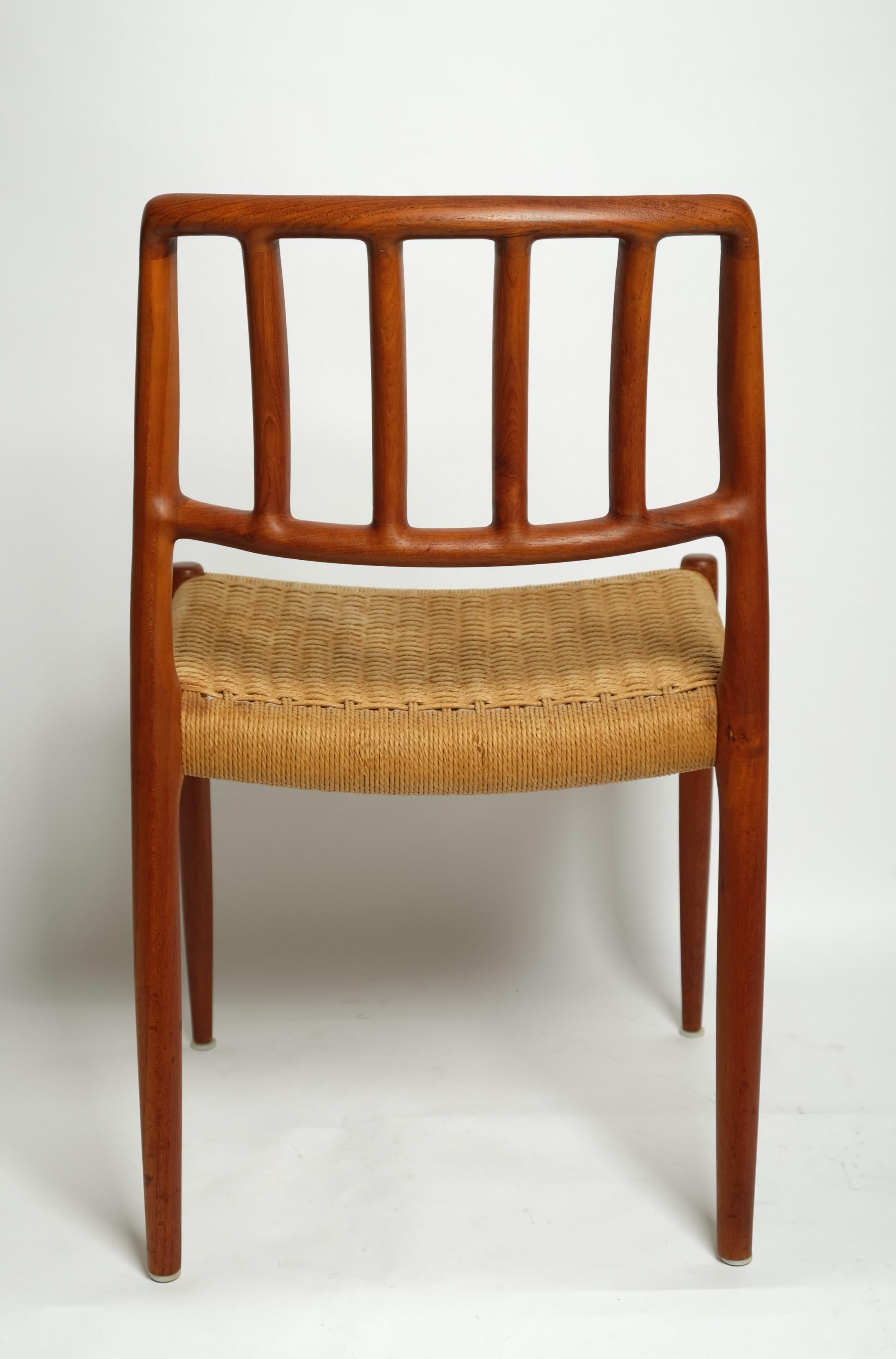 Sedia da pranzo Niels Otto Möller Modello 83 Teak Papercord, Danimarca anni '70 5