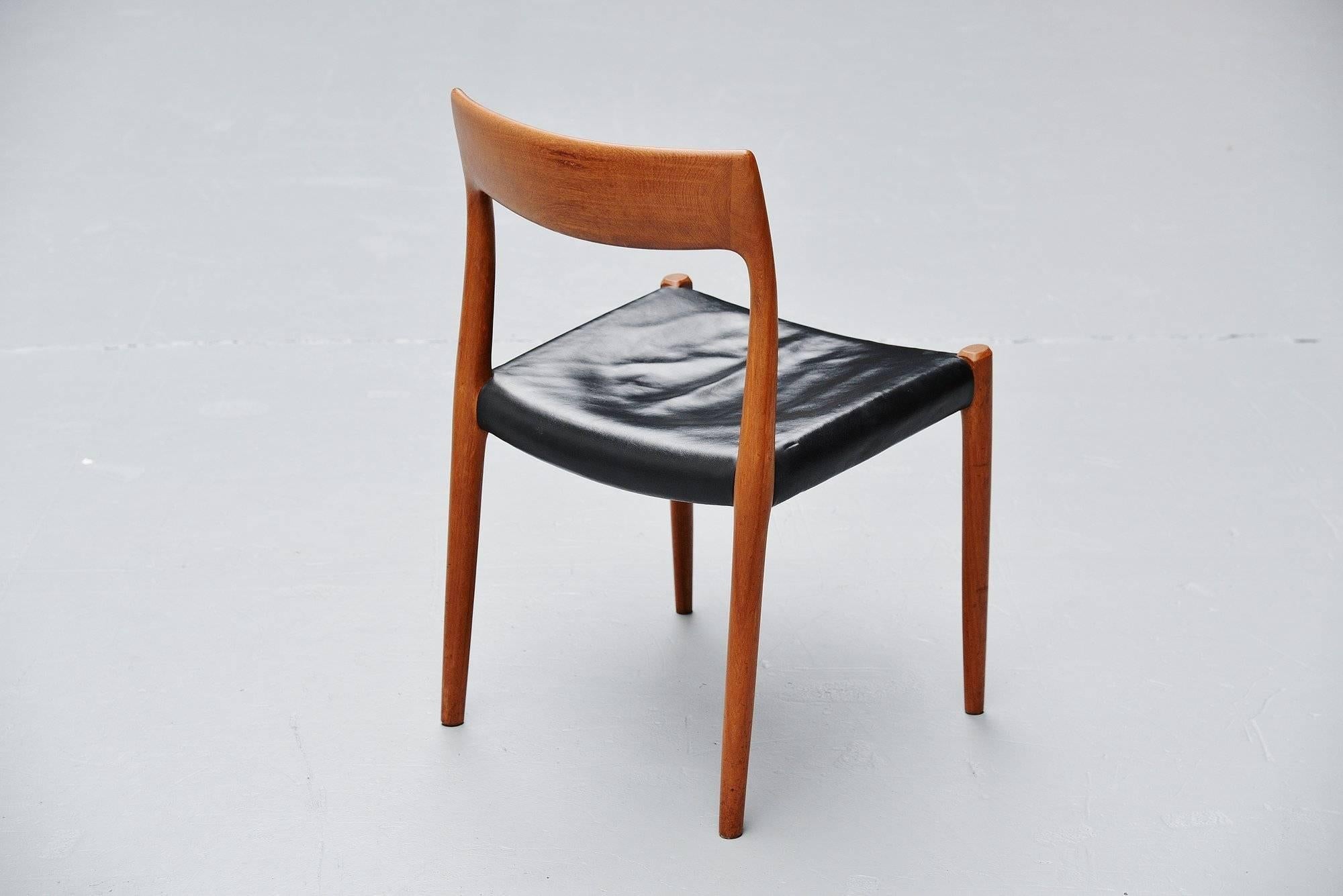 Leather Niels Moller Dining Chairs Model 77 in Teak, Denmark, 1959