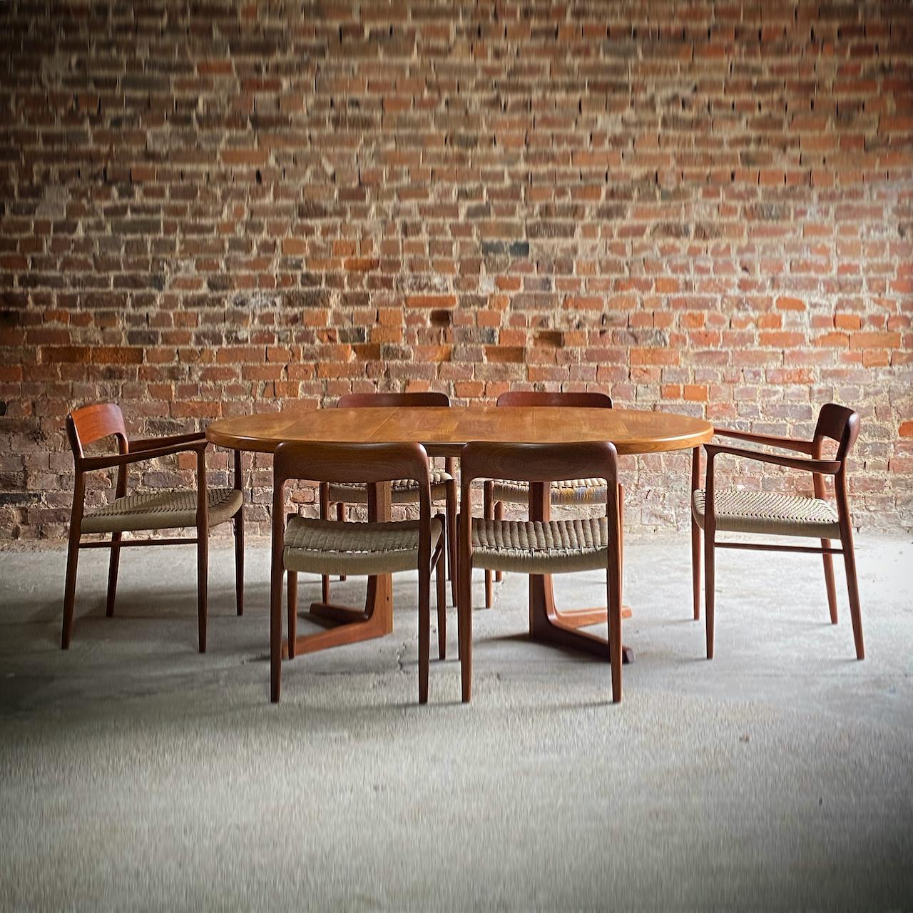 Mid-Century Modern Niels Moller Dining Table and Model 56 & Model 75 Teak Dining Chairs, 1960