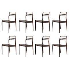 Retro Niels Moller Eight Restored Dining Rosewood Chairs Including Custom Upholstery