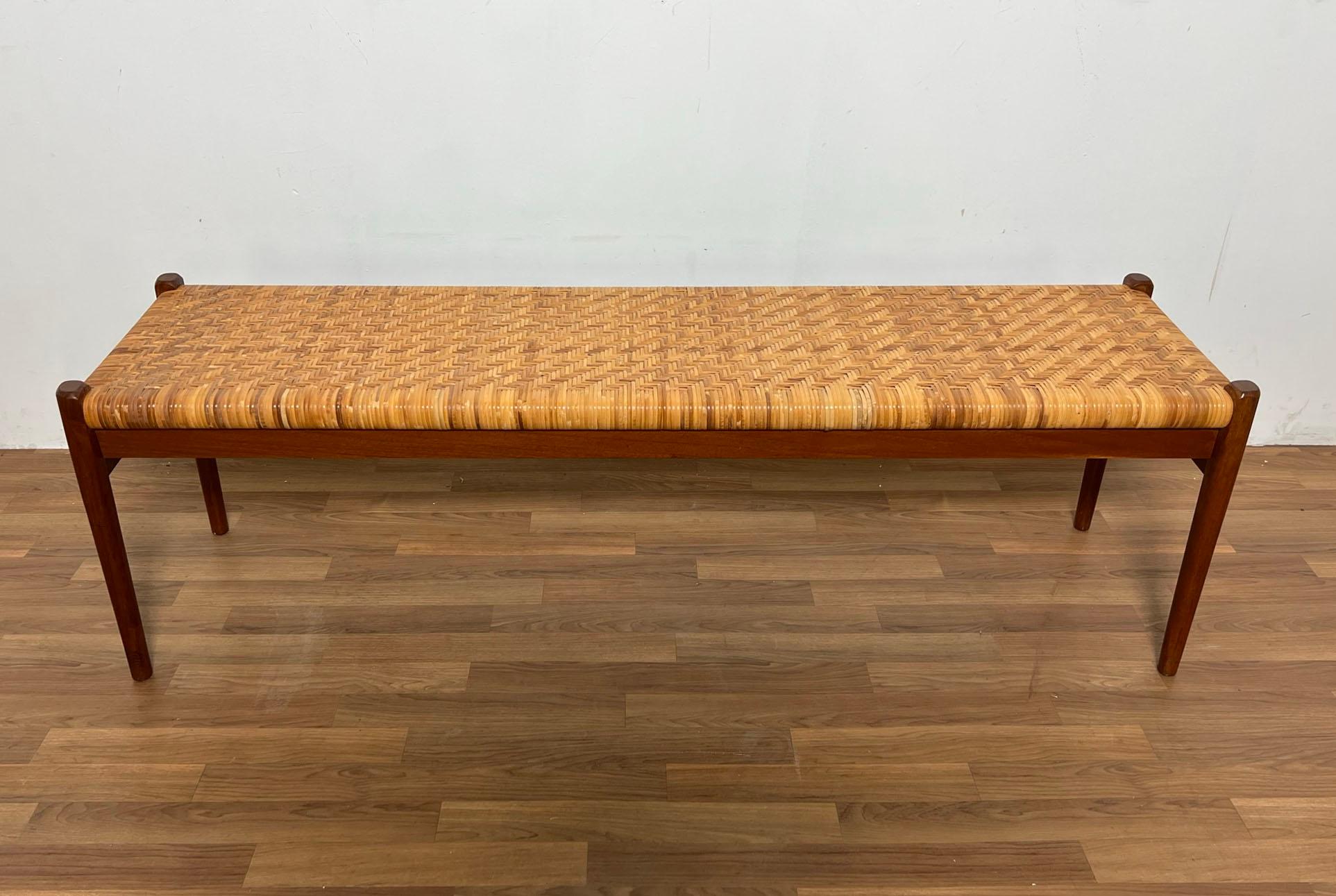 Niels Moller for J.L. Mollers Danish Teak and Cane Bench, circa 1960s 4