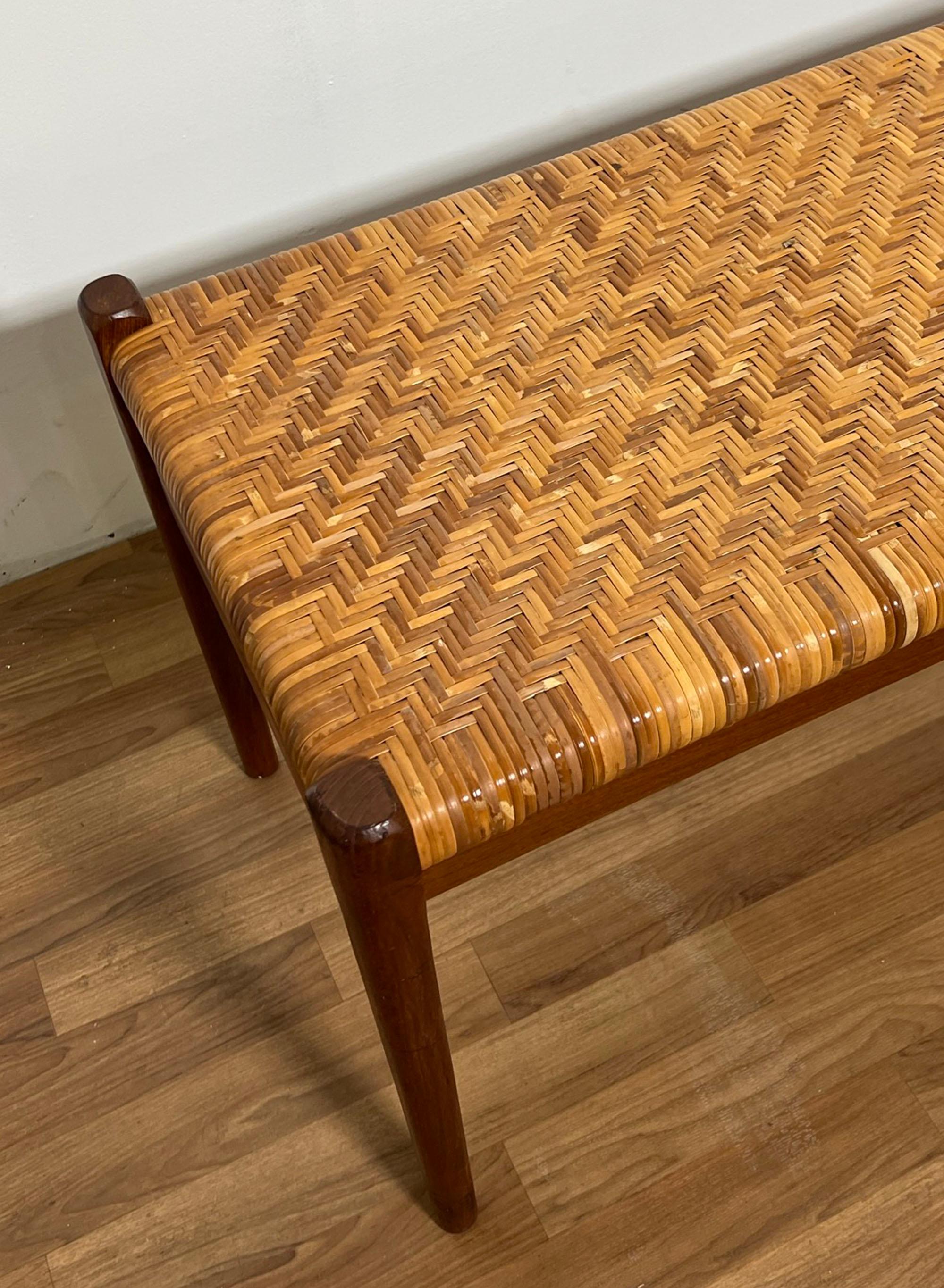 Niels Moller for J.L. Mollers Danish Teak and Cane Bench, circa 1960s 5