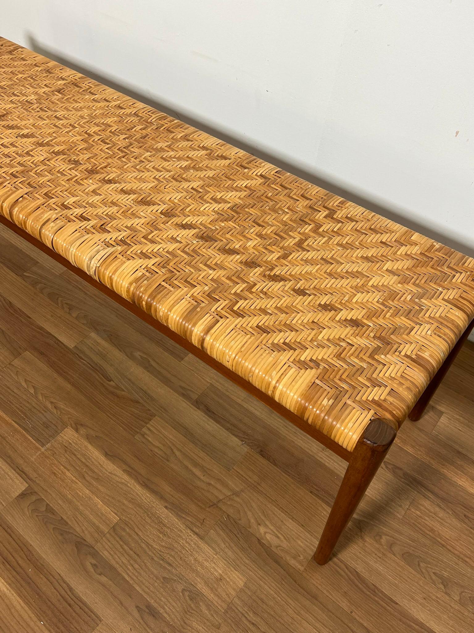 Niels Moller for J.L. Mollers Danish Teak and Cane Bench, circa 1960s 8