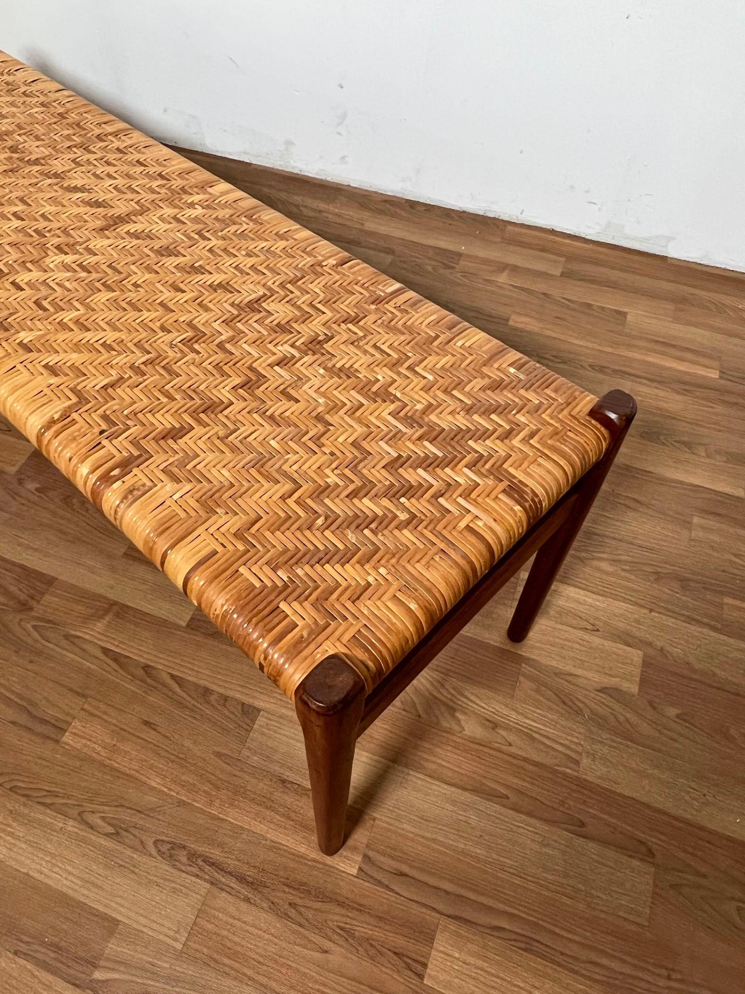 Niels Moller for J.L. Mollers Danish Teak and Cane Bench, circa 1960s In Good Condition In Peabody, MA